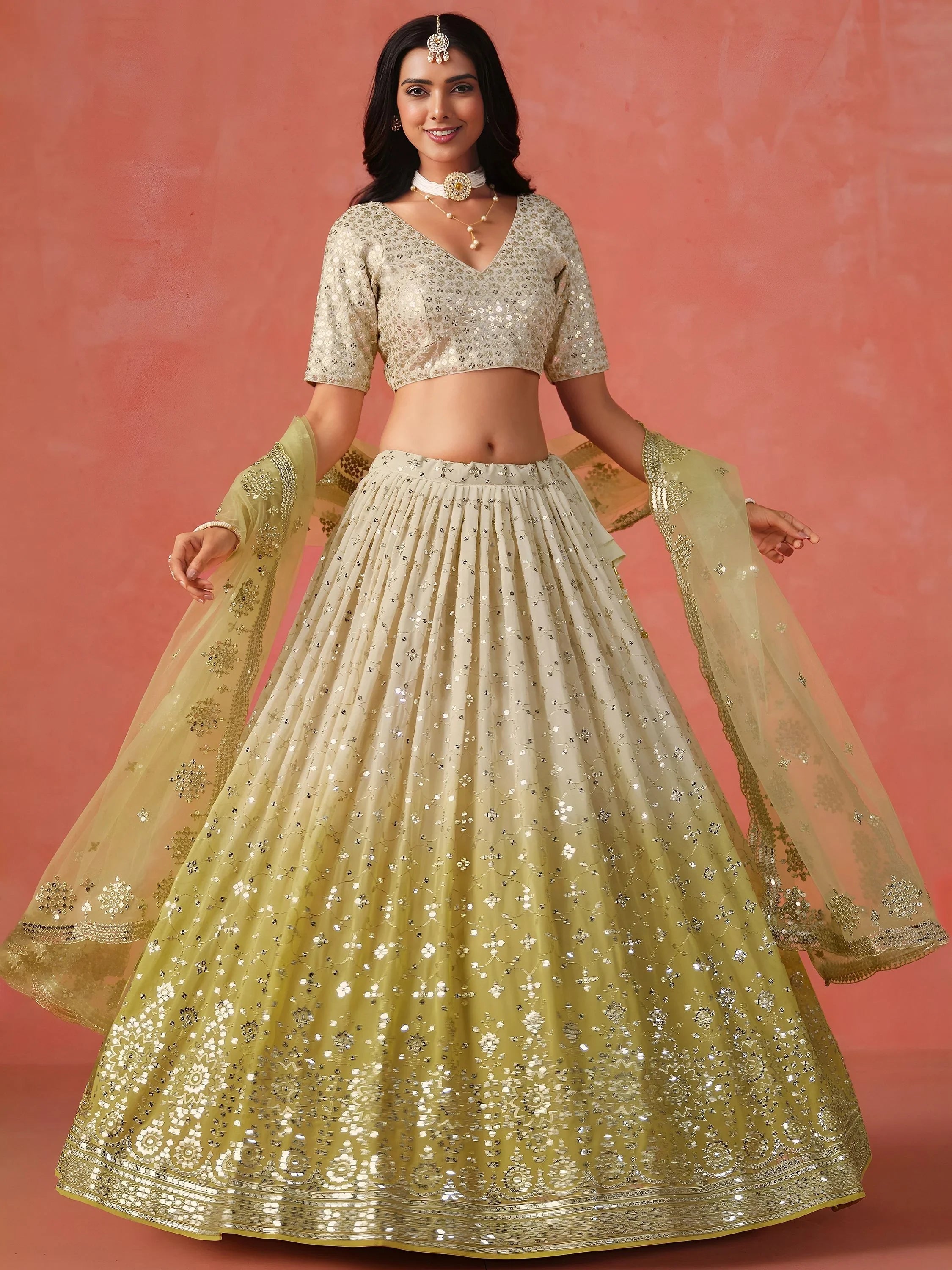 Embroidered georgette lehenga choli with sequins work for wedding and festive occasions