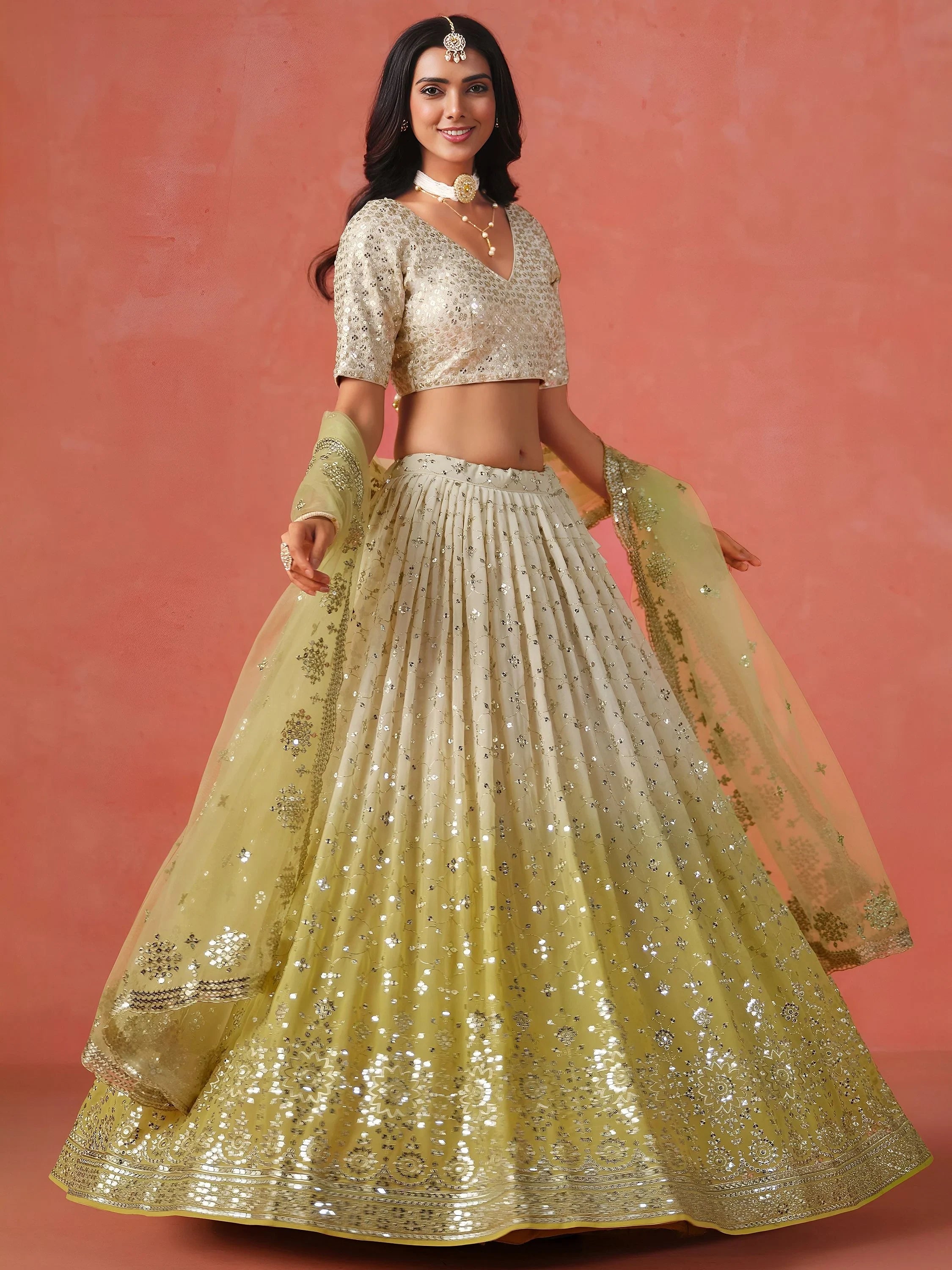 Embroidered georgette lehenga choli with sequins work for wedding and festive occasions
