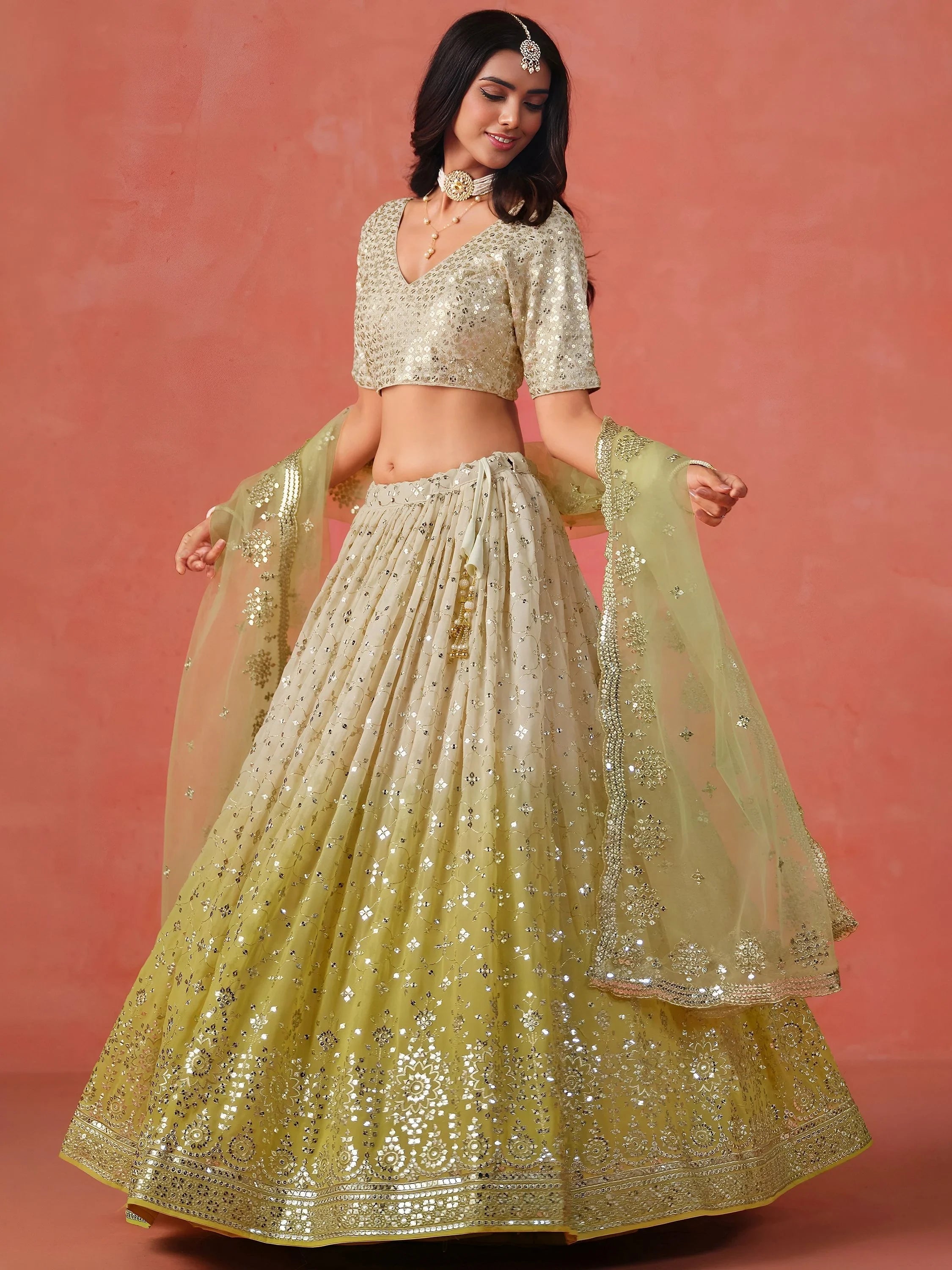 Embroidered georgette lehenga choli with sequins work for wedding and festive occasions