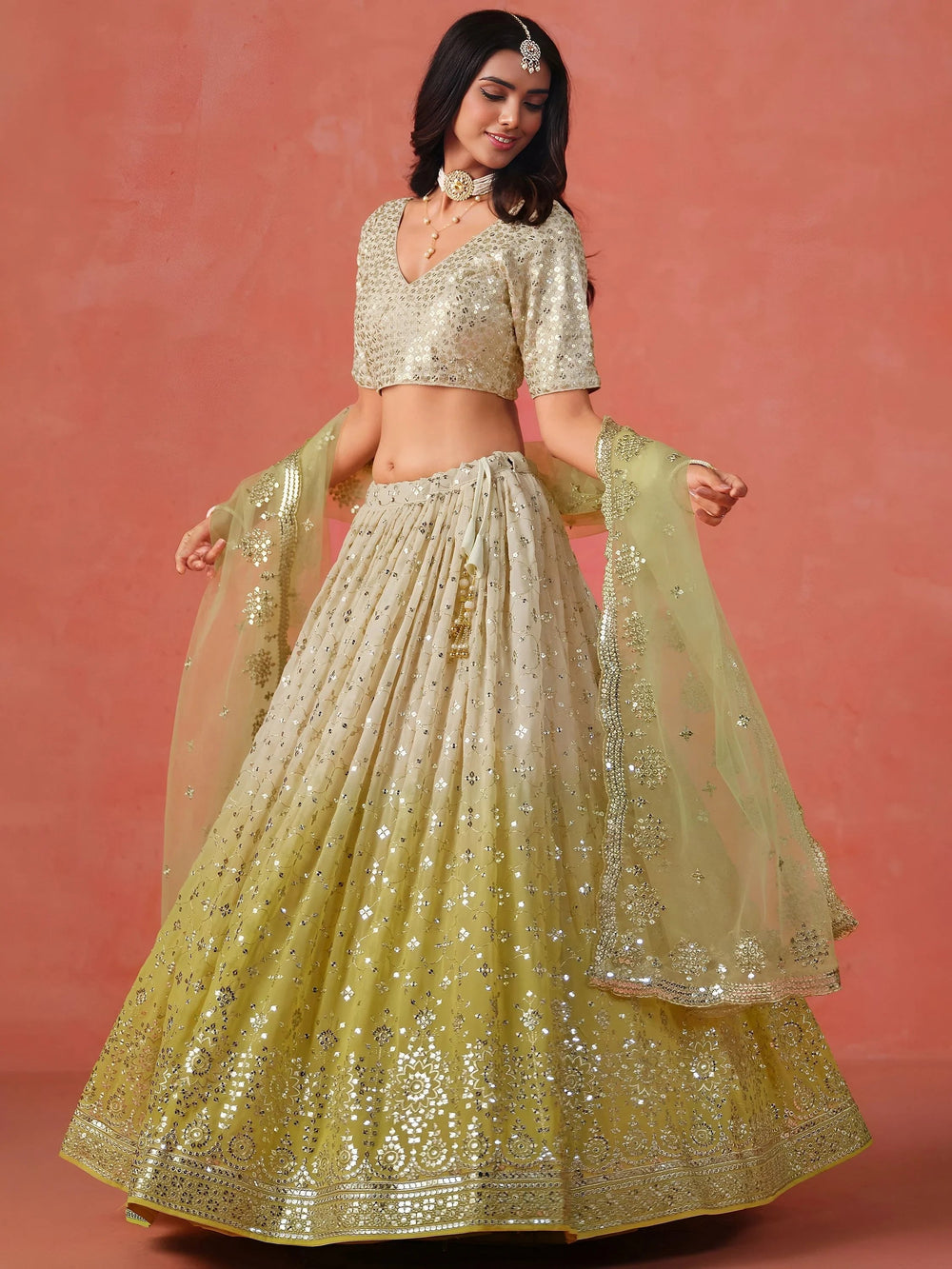 Embroidered georgette lehenga choli with sequins work for wedding and festive occasions