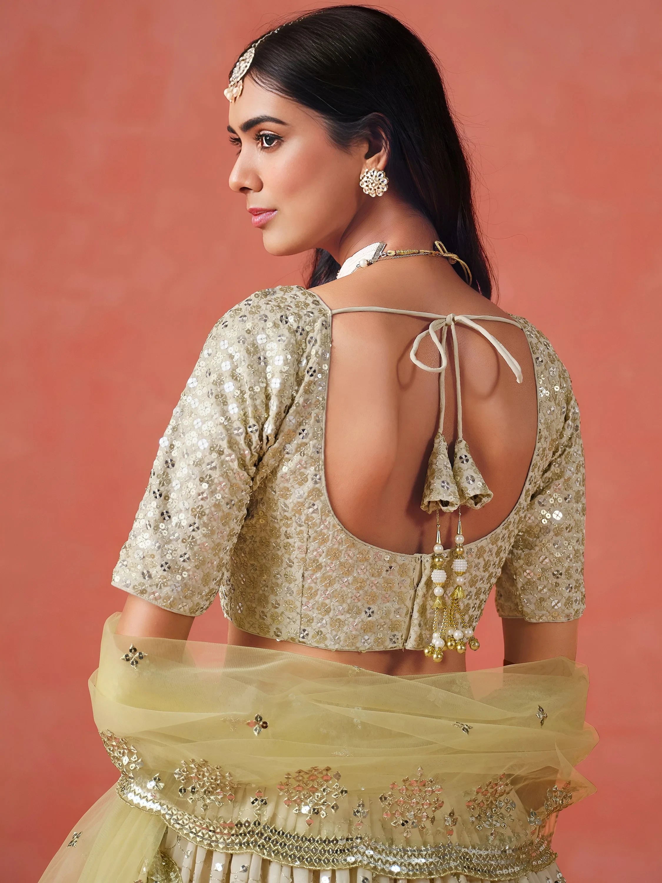 Embroidered georgette lehenga choli with sequins work for wedding and festive occasions