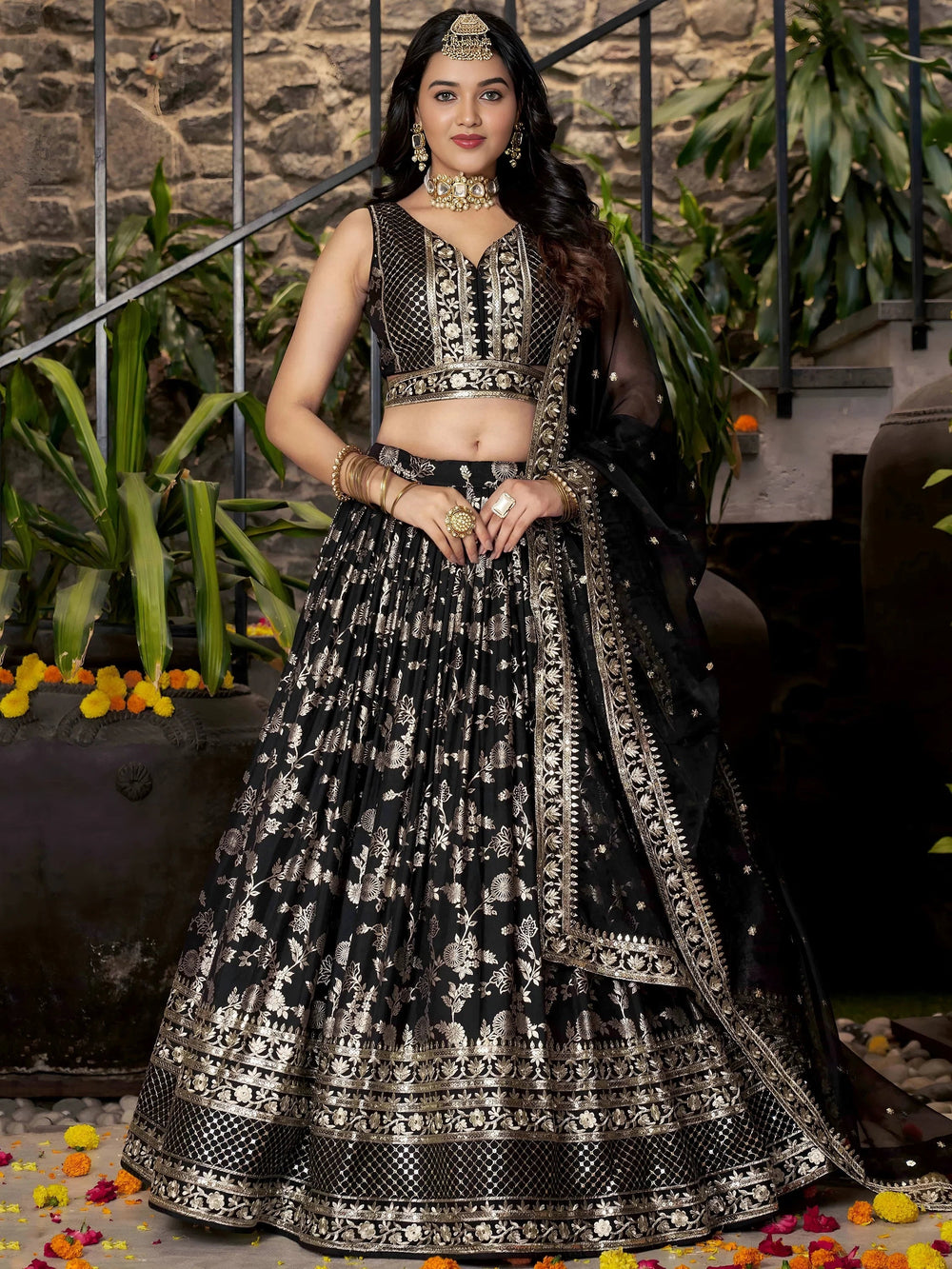 Silk lehenga choli with zari embroidery and sequins work for wedding and party occasions