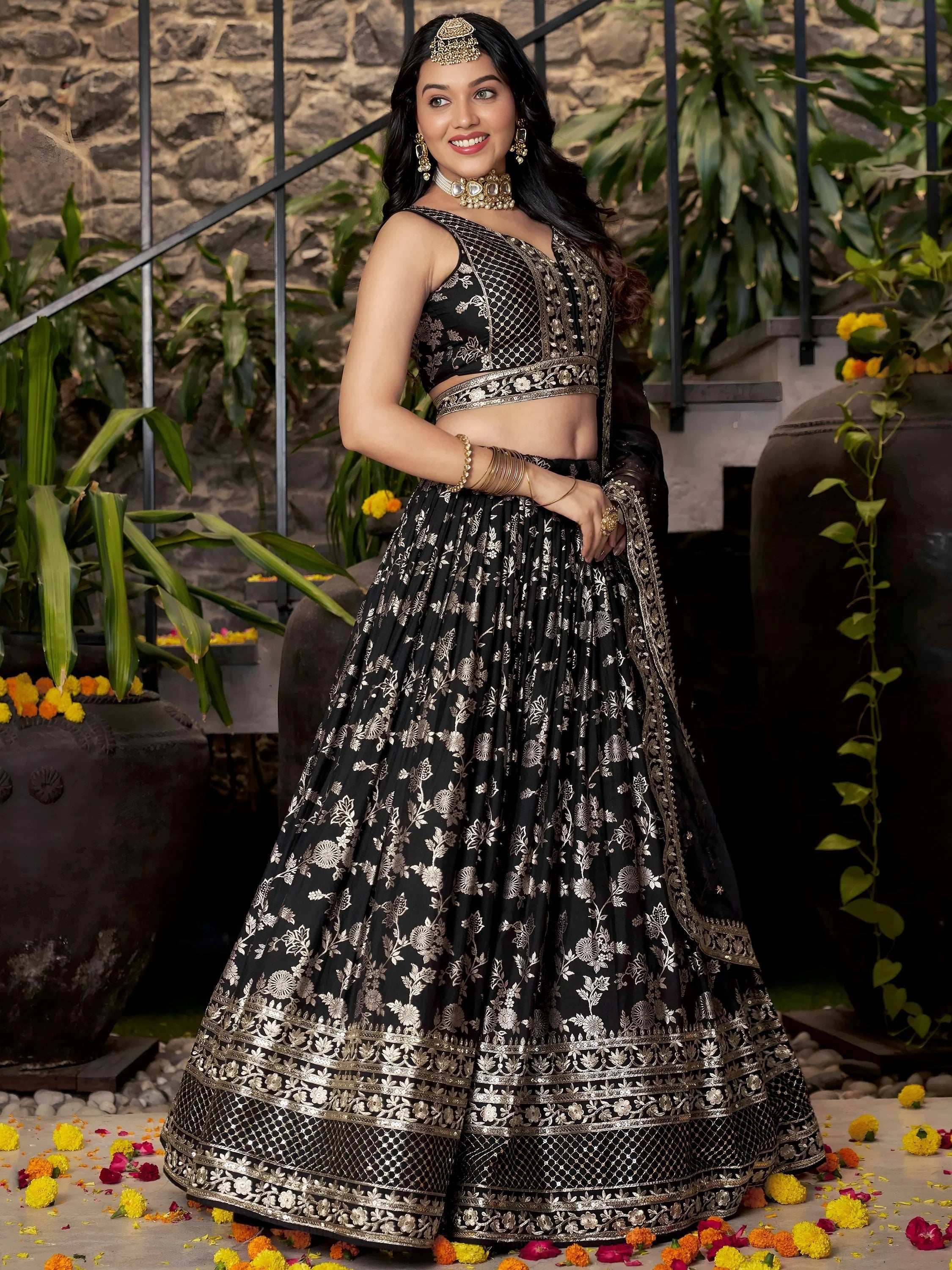 Silk lehenga choli with zari embroidery and sequins work for wedding and party occasions