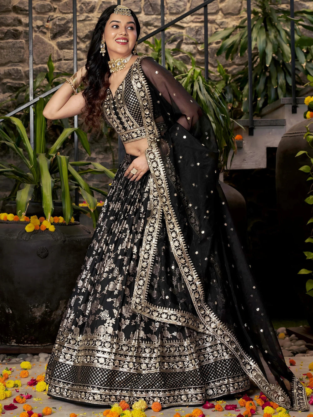 Silk lehenga choli with zari embroidery and sequins work for wedding and party occasions