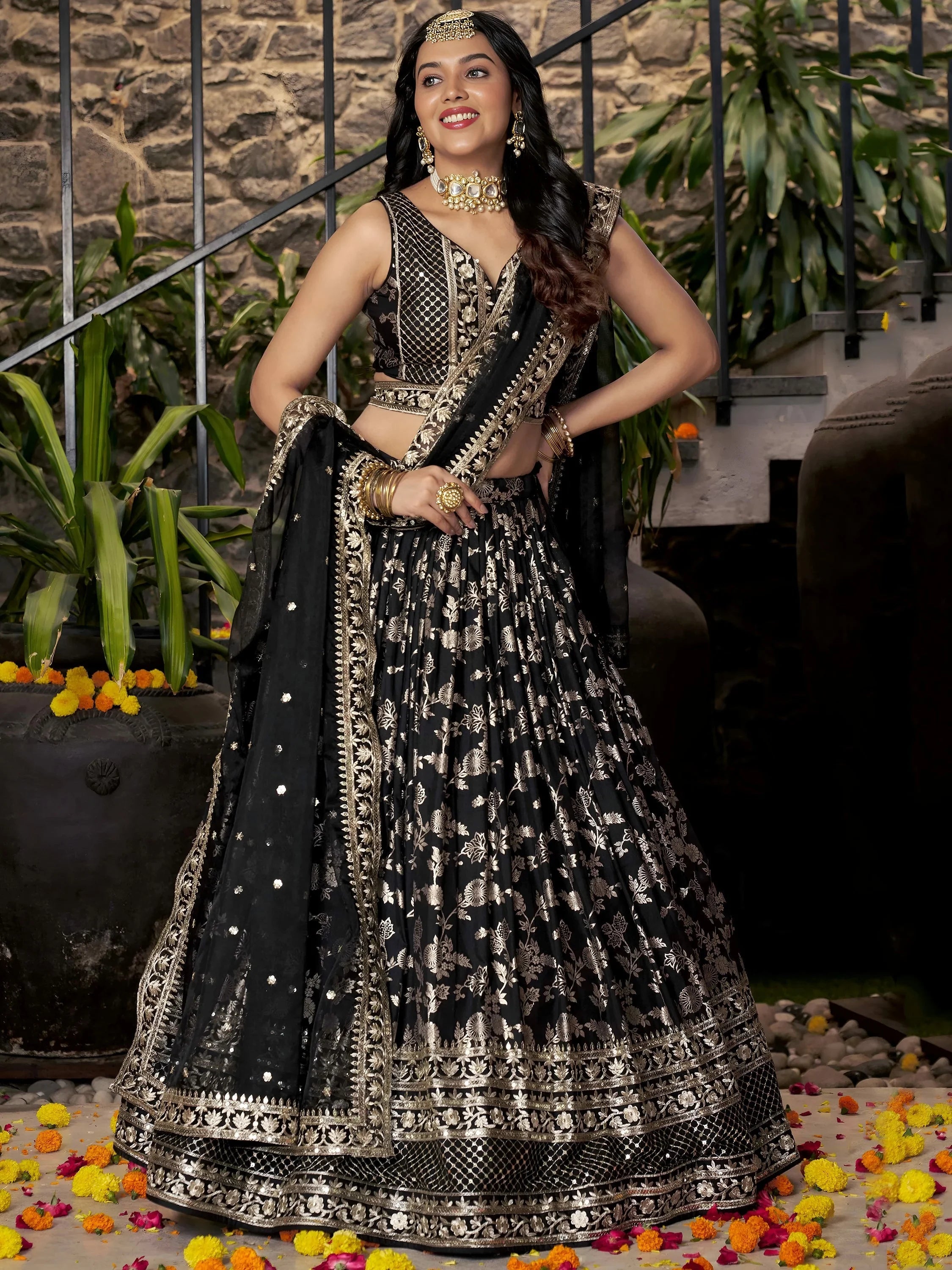 Silk lehenga choli with zari embroidery and sequins work for wedding and party occasions