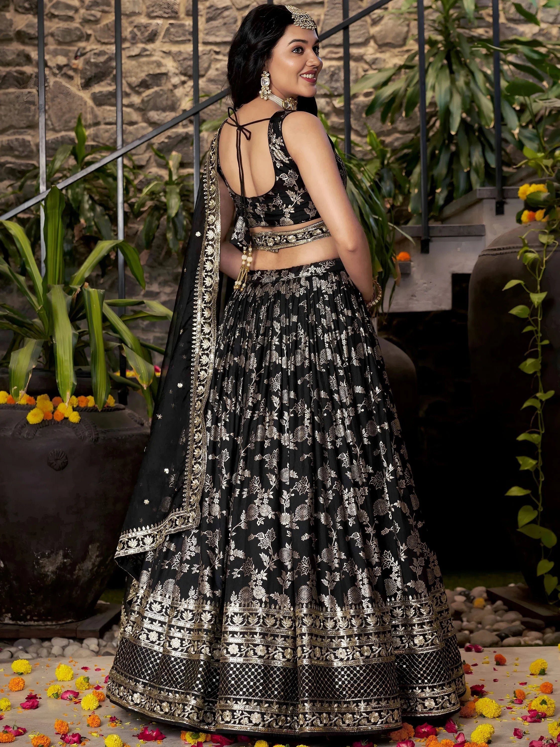 Silk lehenga choli with zari embroidery and sequins work for wedding and party occasions