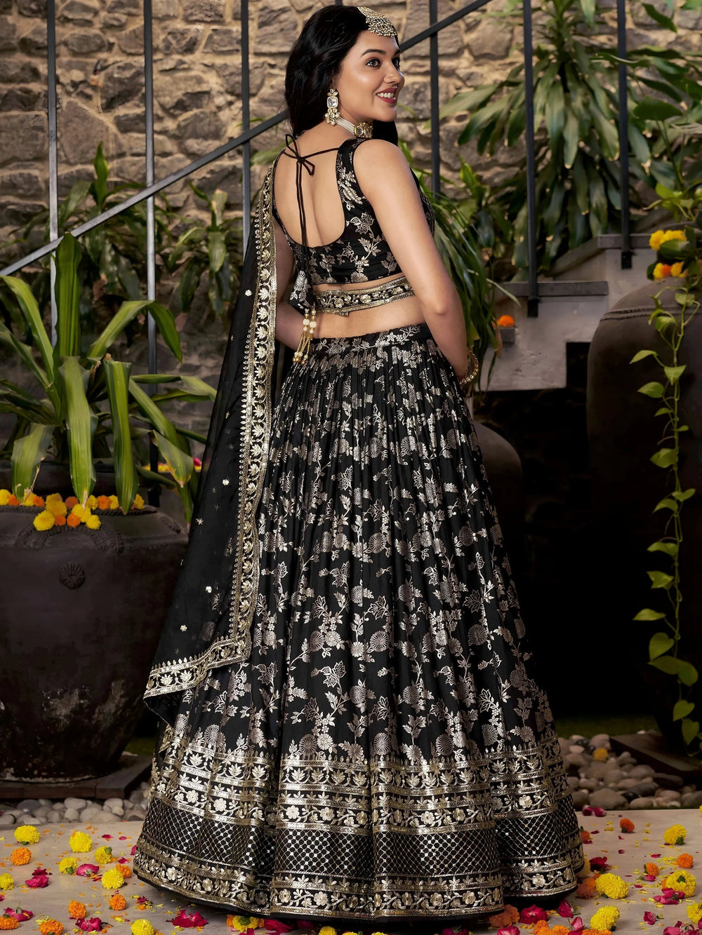 Silk lehenga choli with zari embroidery and sequins work for wedding and party occasions