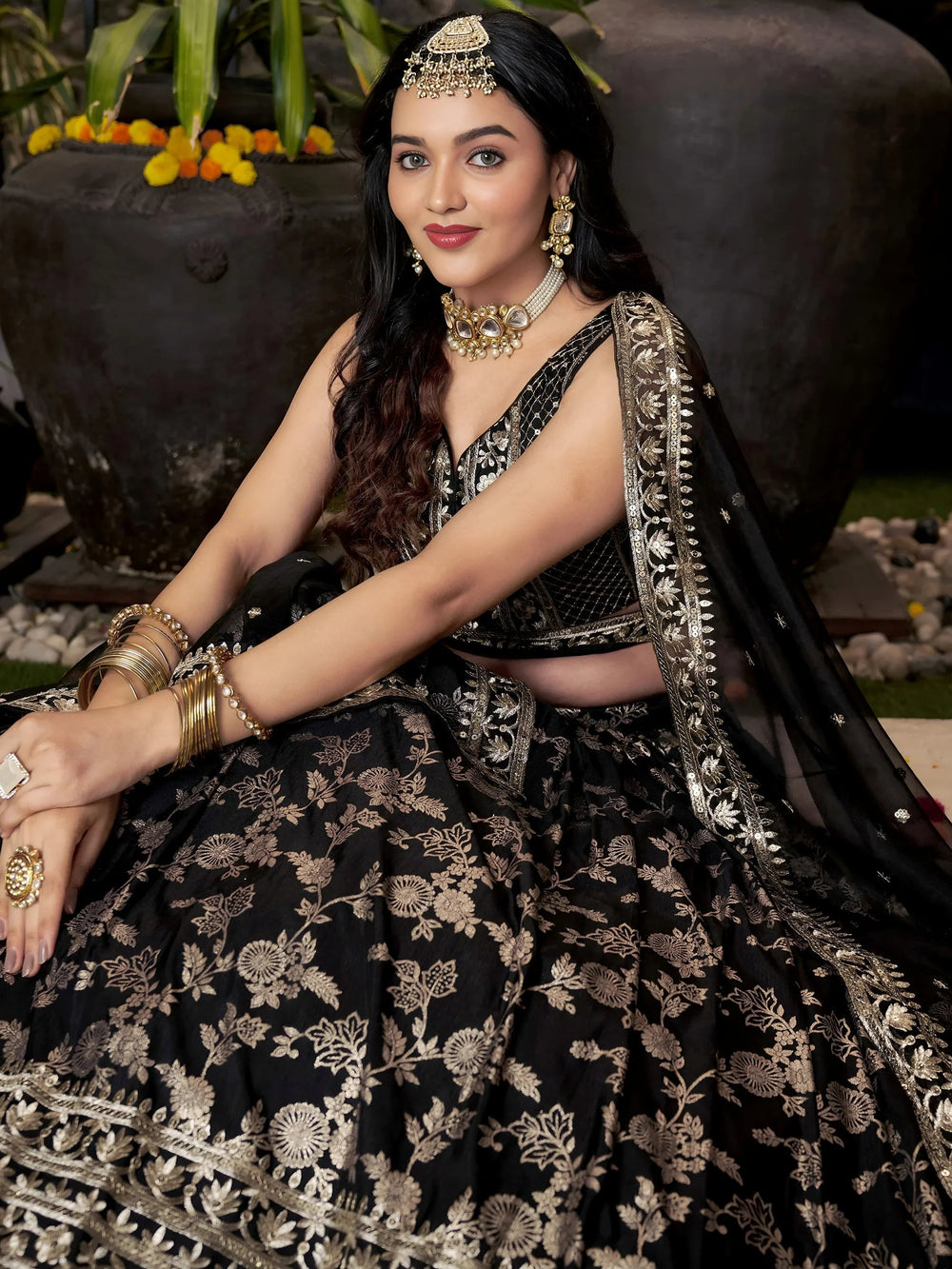 Silk lehenga choli with zari embroidery and sequins work for wedding and party occasions