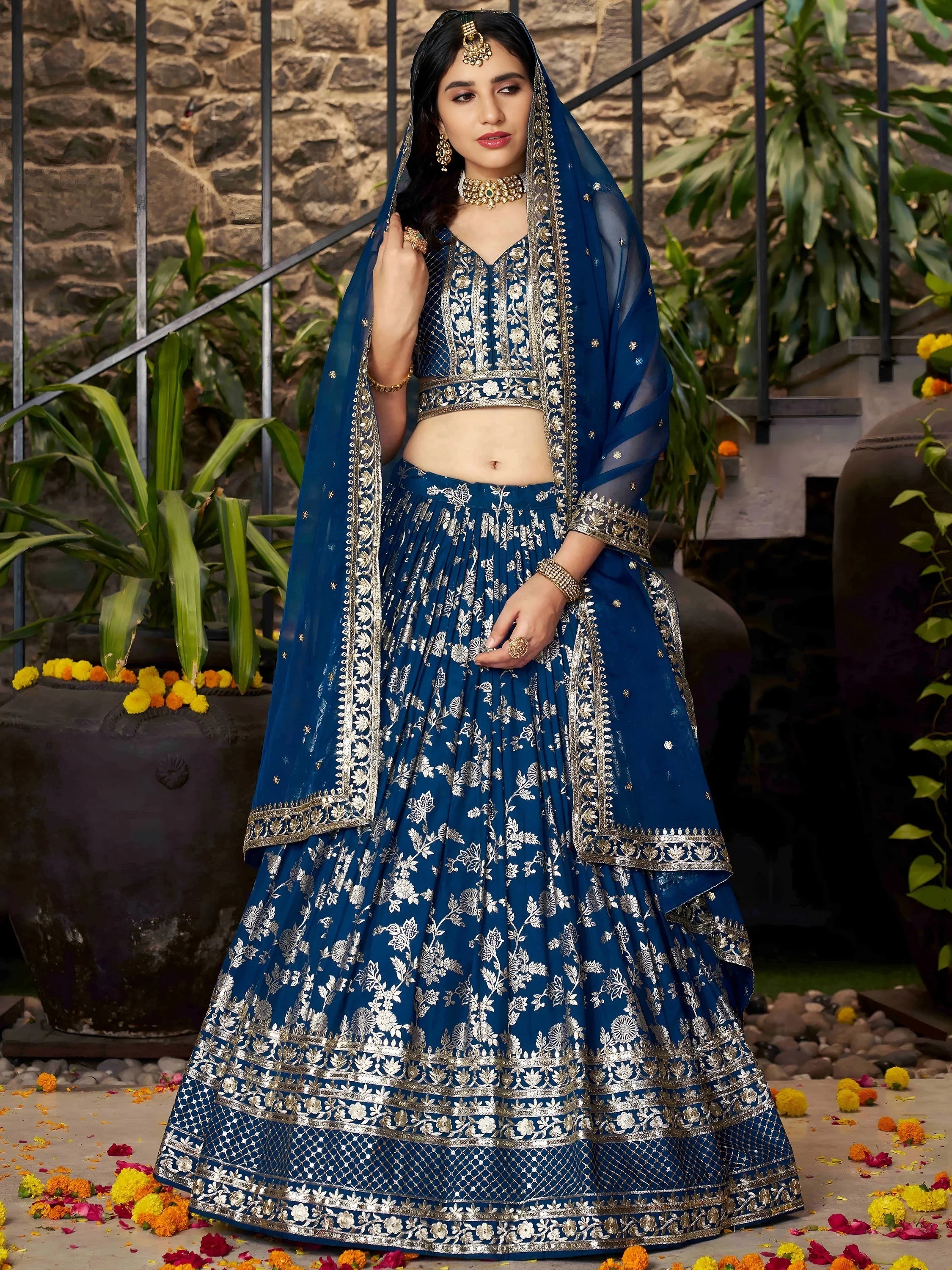 Silk lehenga choli with zari embroidery and sequins work for wedding and party occasions