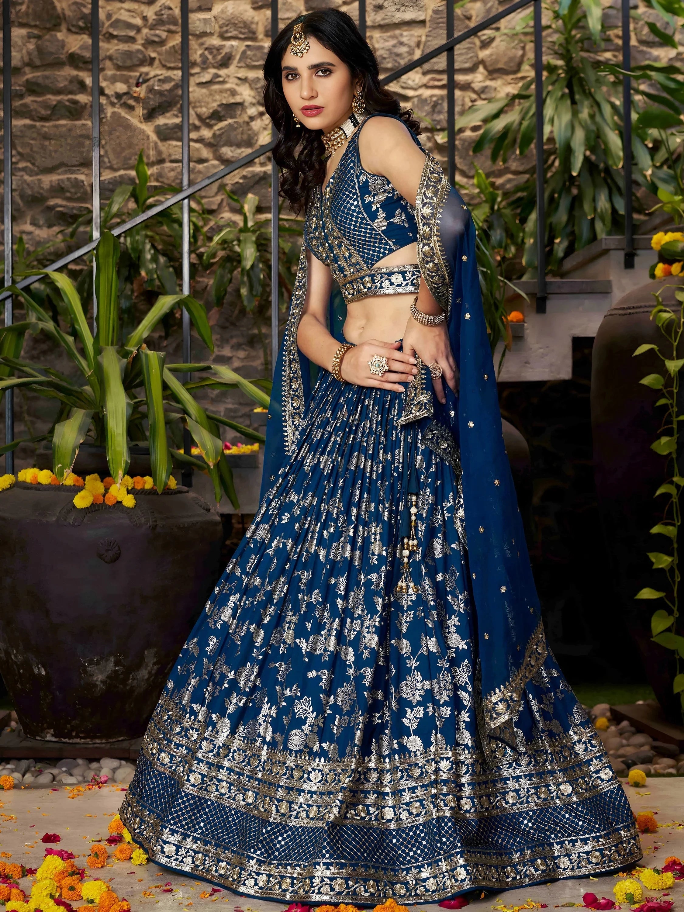 Silk lehenga choli with zari embroidery and sequins work for wedding and party occasions