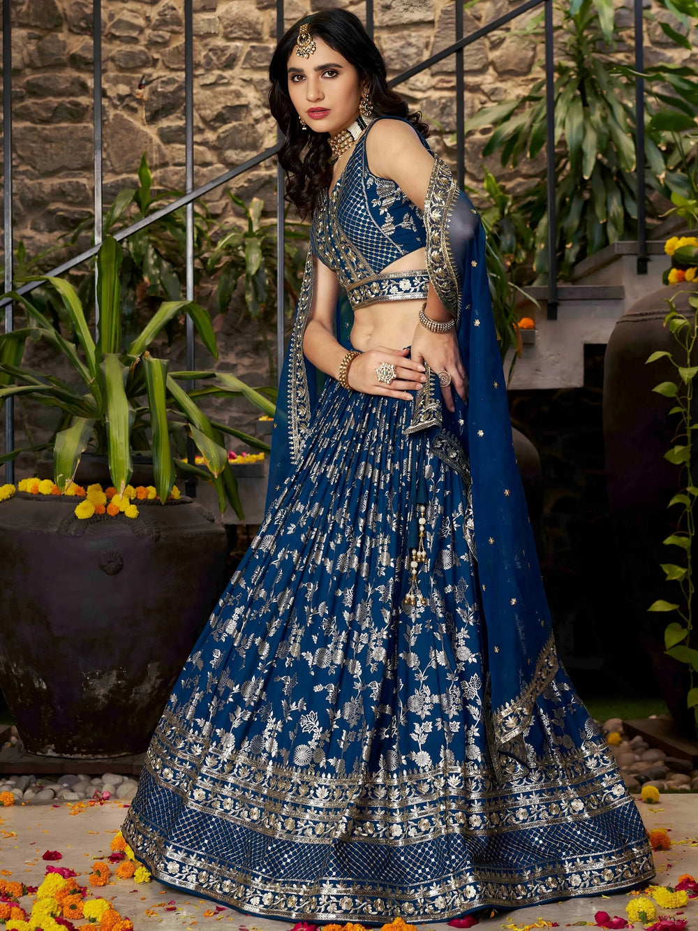 Silk lehenga choli with zari embroidery and sequins work for wedding and party occasions