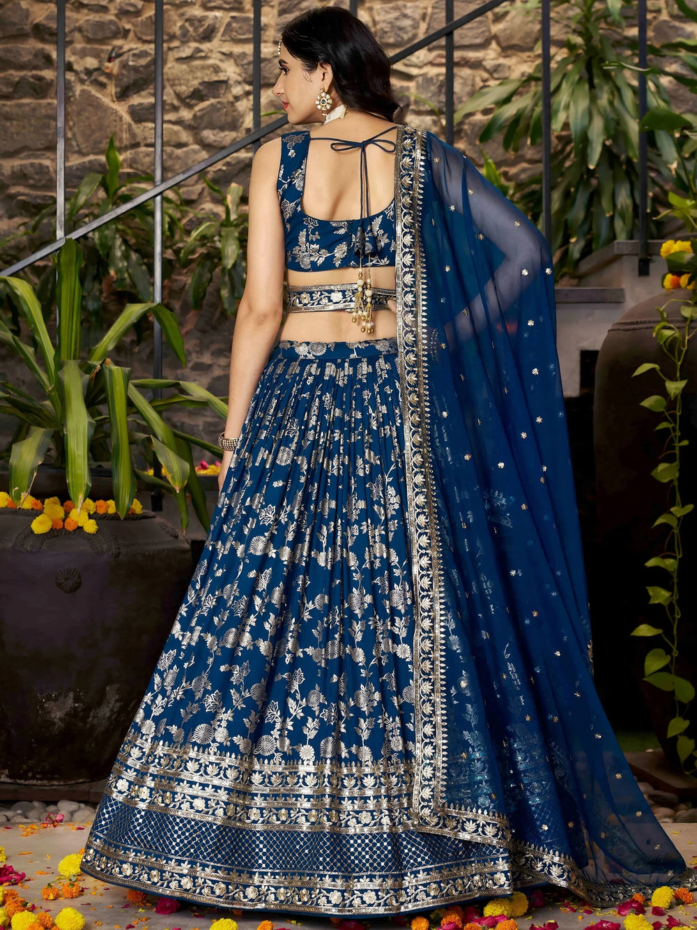Silk lehenga choli with zari embroidery and sequins work for wedding and party occasions