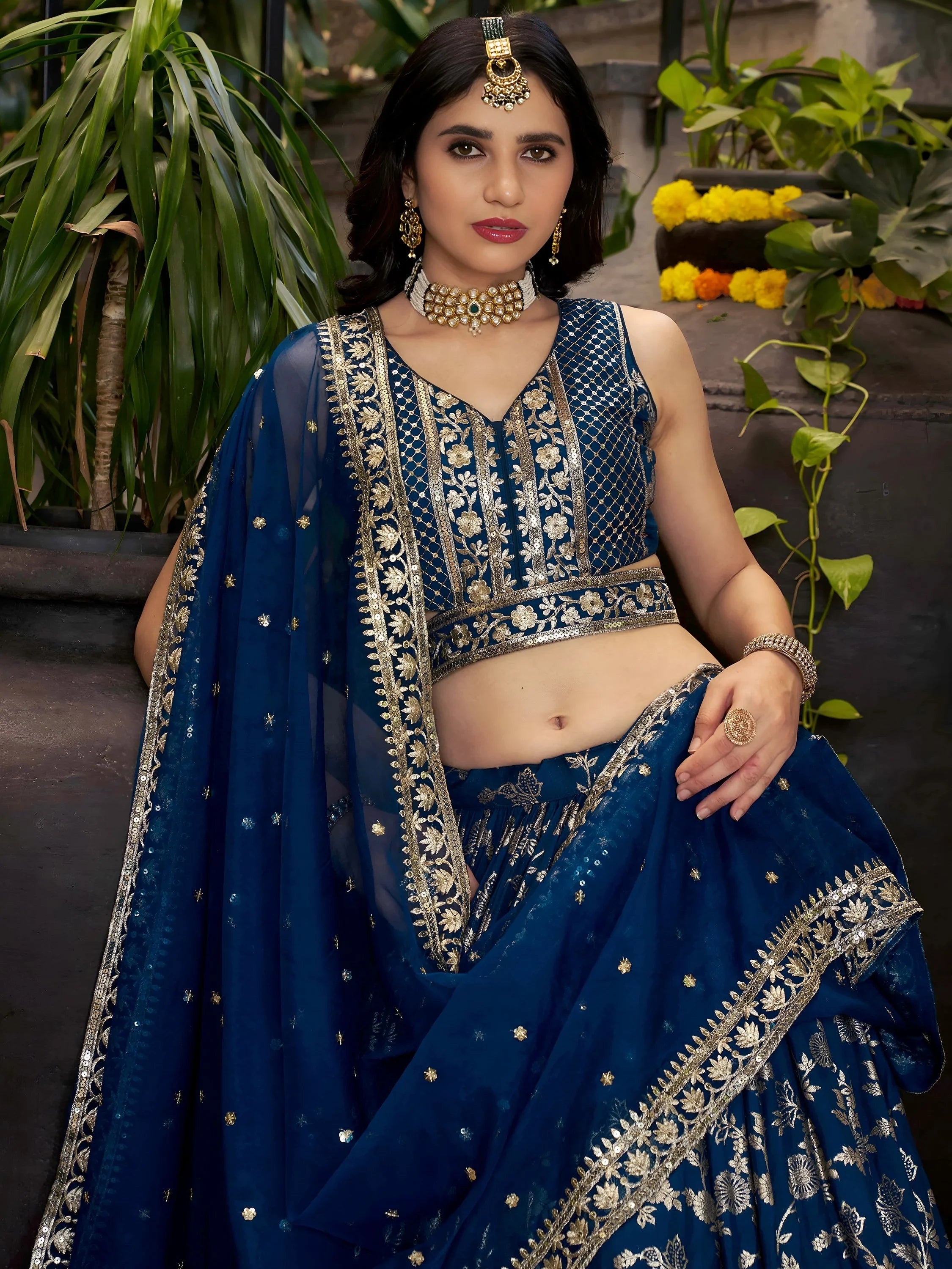 Silk lehenga choli with zari embroidery and sequins work for wedding and party occasions