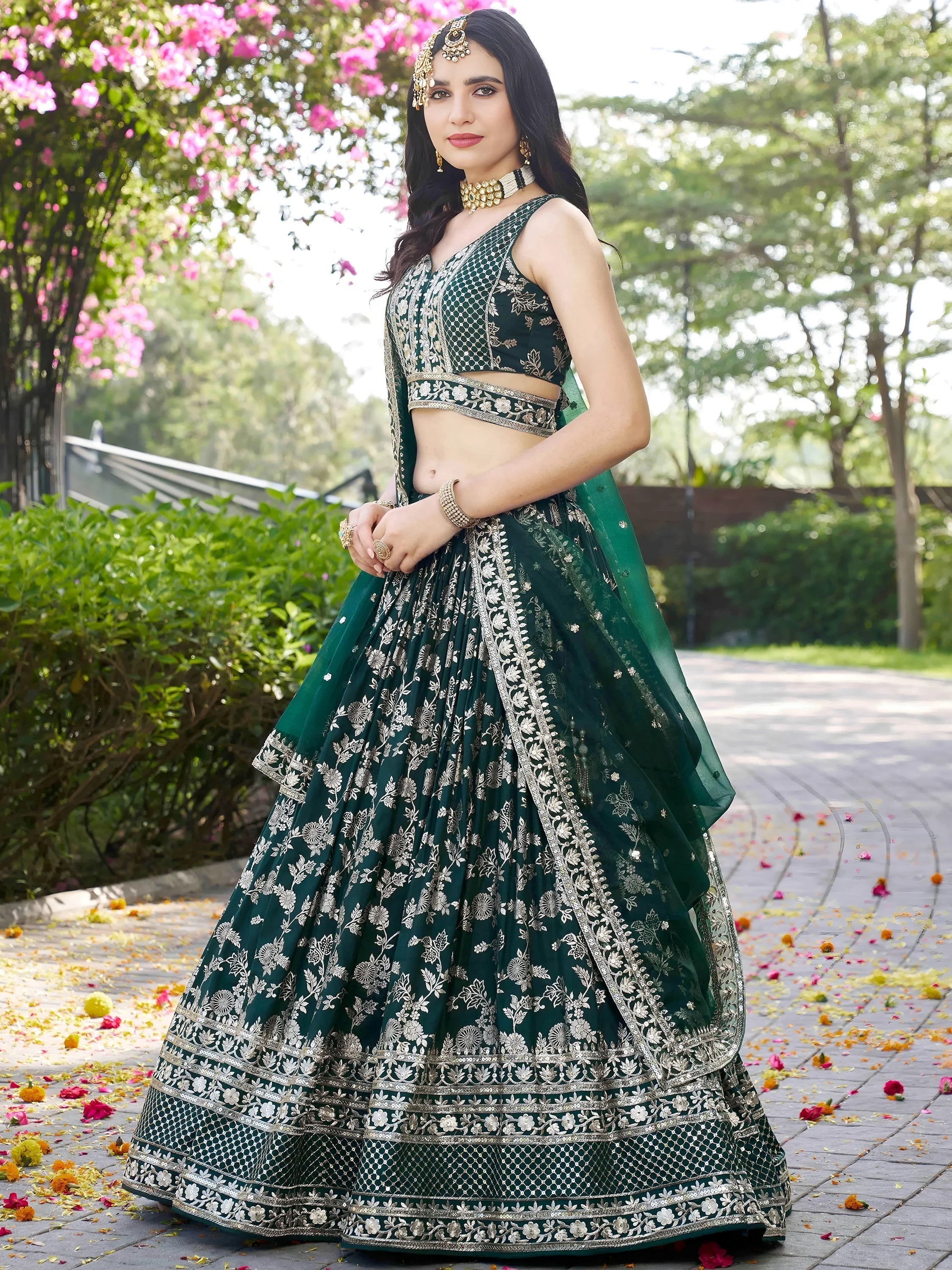 Silk lehenga choli with zari embroidery and sequins work for wedding and party occasions