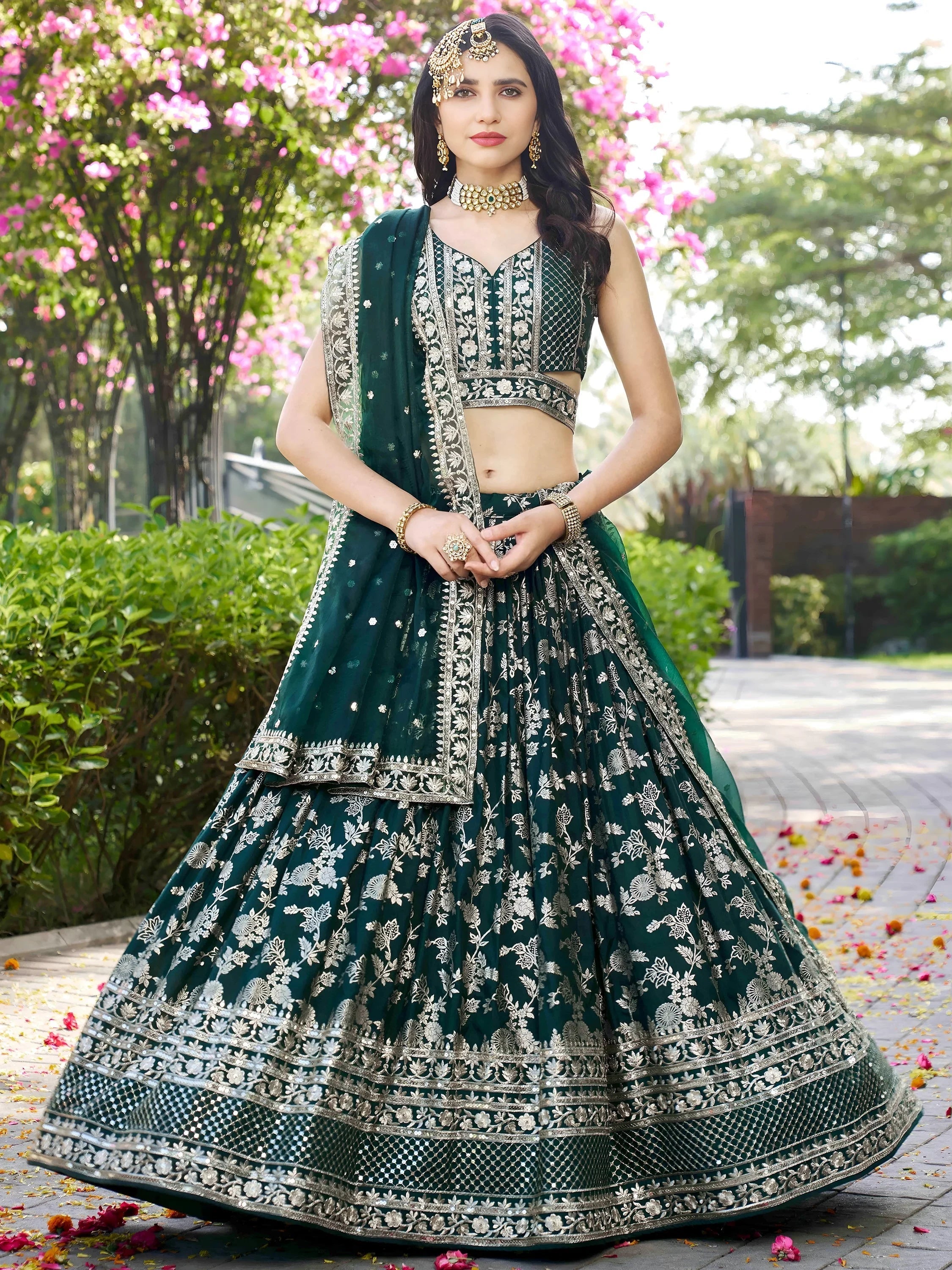 Silk lehenga choli with zari embroidery and sequins work for wedding and party occasions