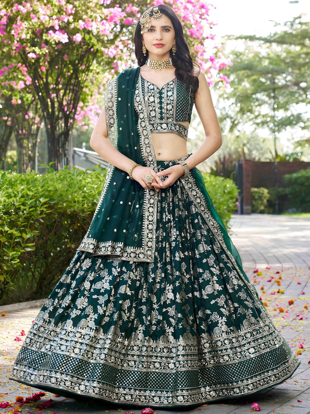 Silk lehenga choli with zari embroidery and sequins work for wedding and party occasions