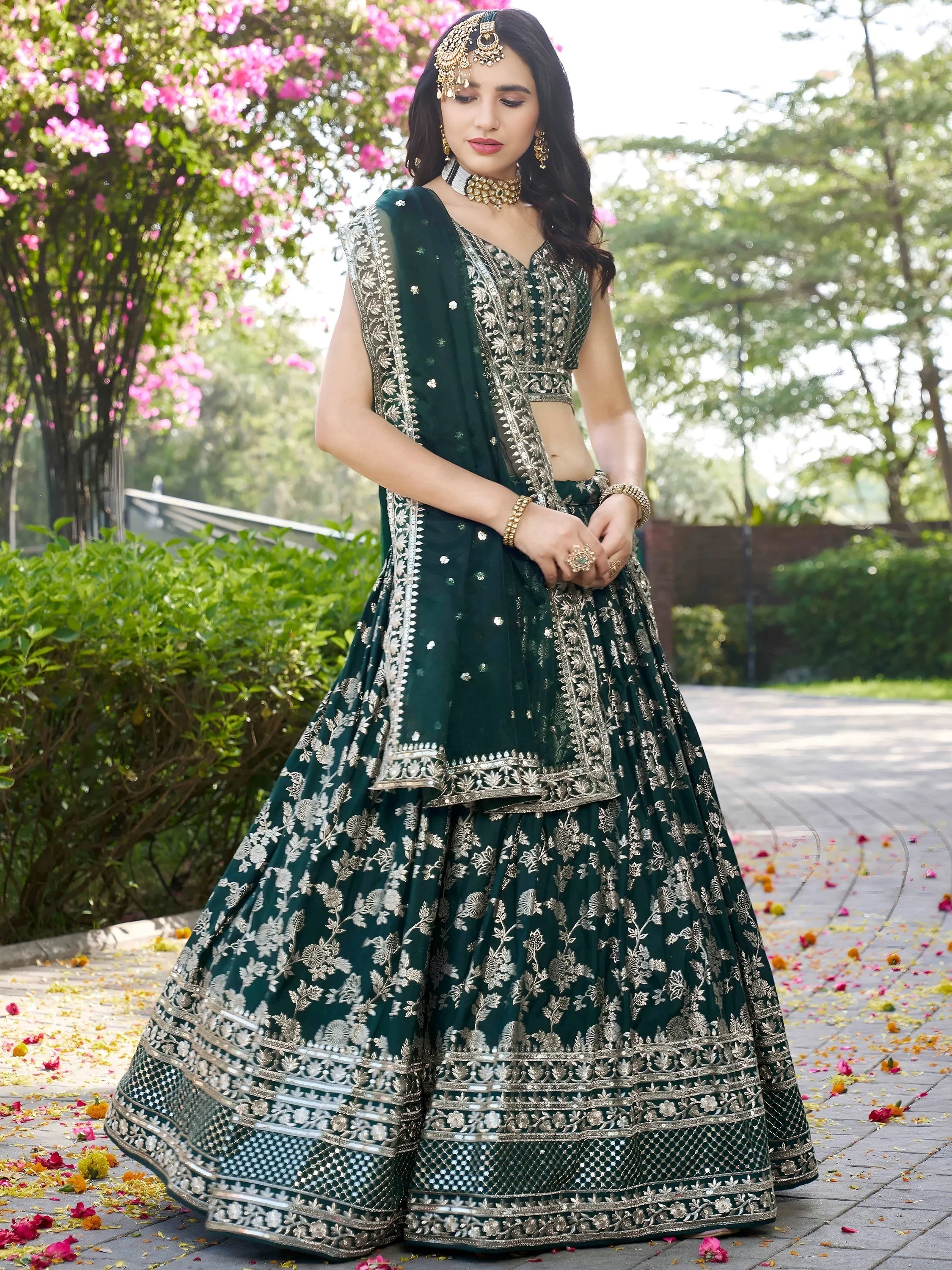 Silk lehenga choli with zari embroidery and sequins work for wedding and party occasions