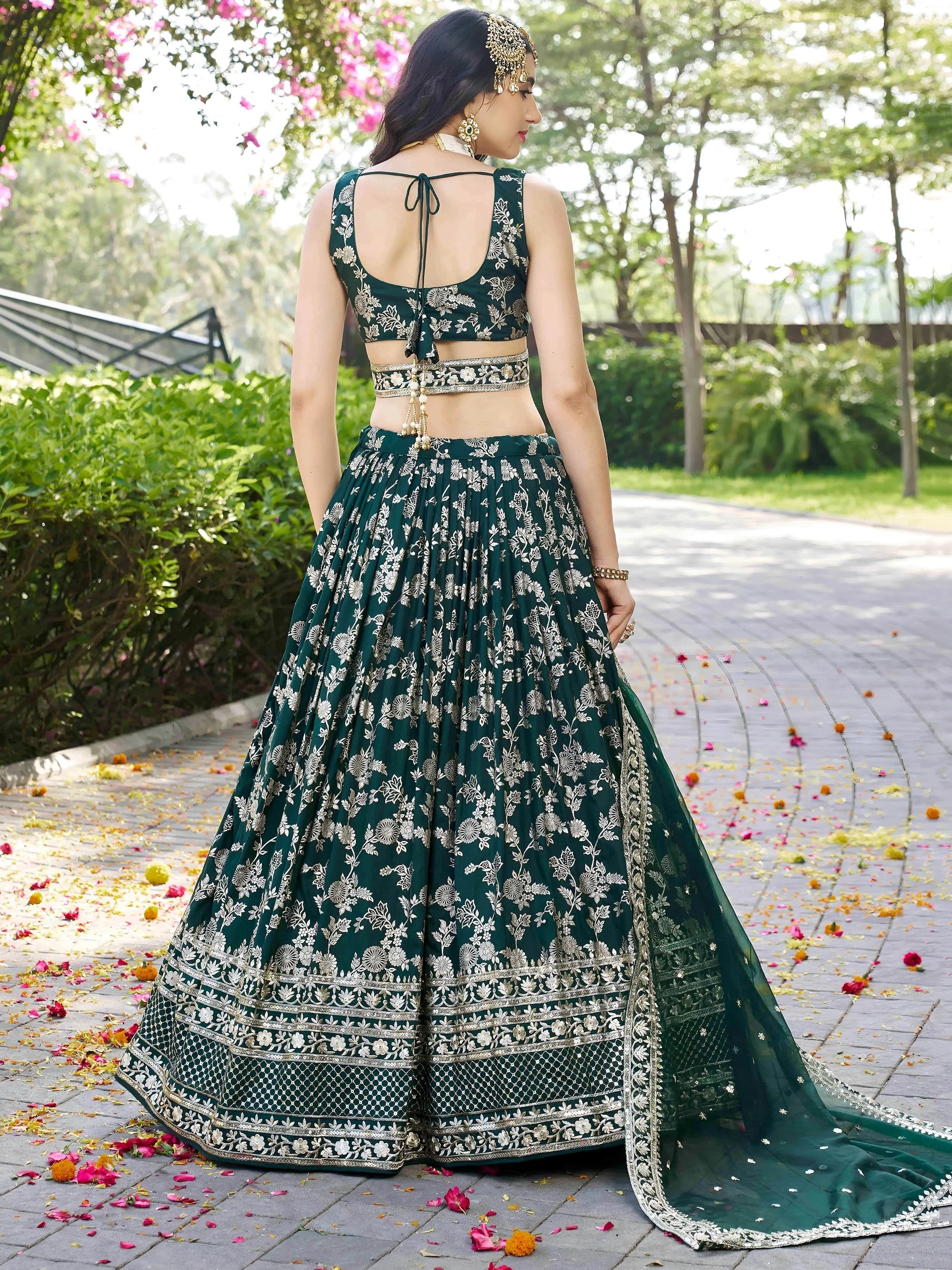 Silk lehenga choli with zari embroidery and sequins work for wedding and party occasions