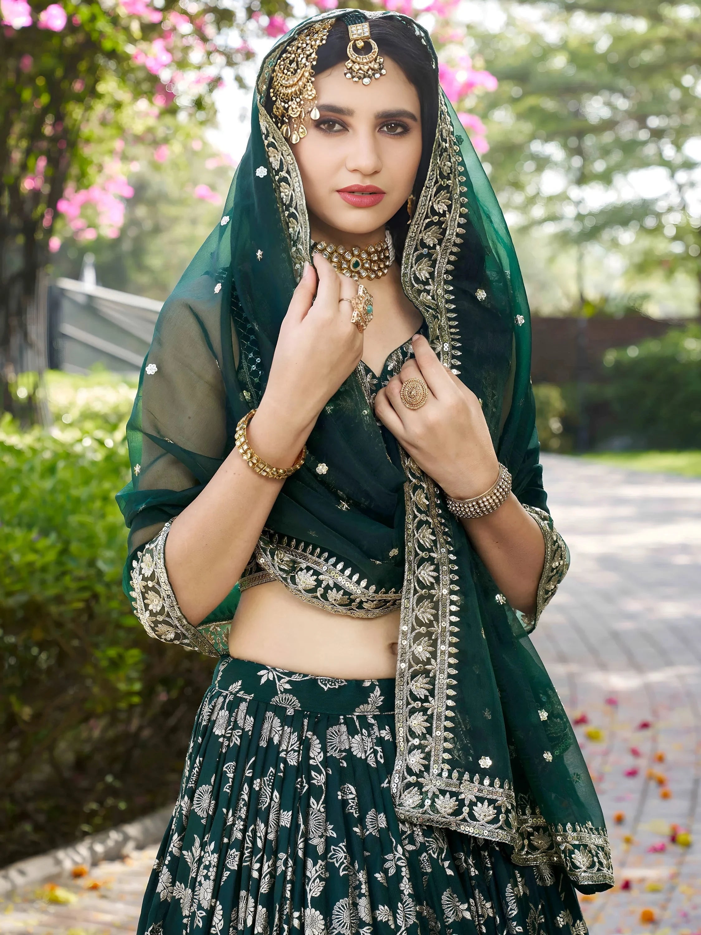 Silk lehenga choli with zari embroidery and sequins work for wedding and party occasions