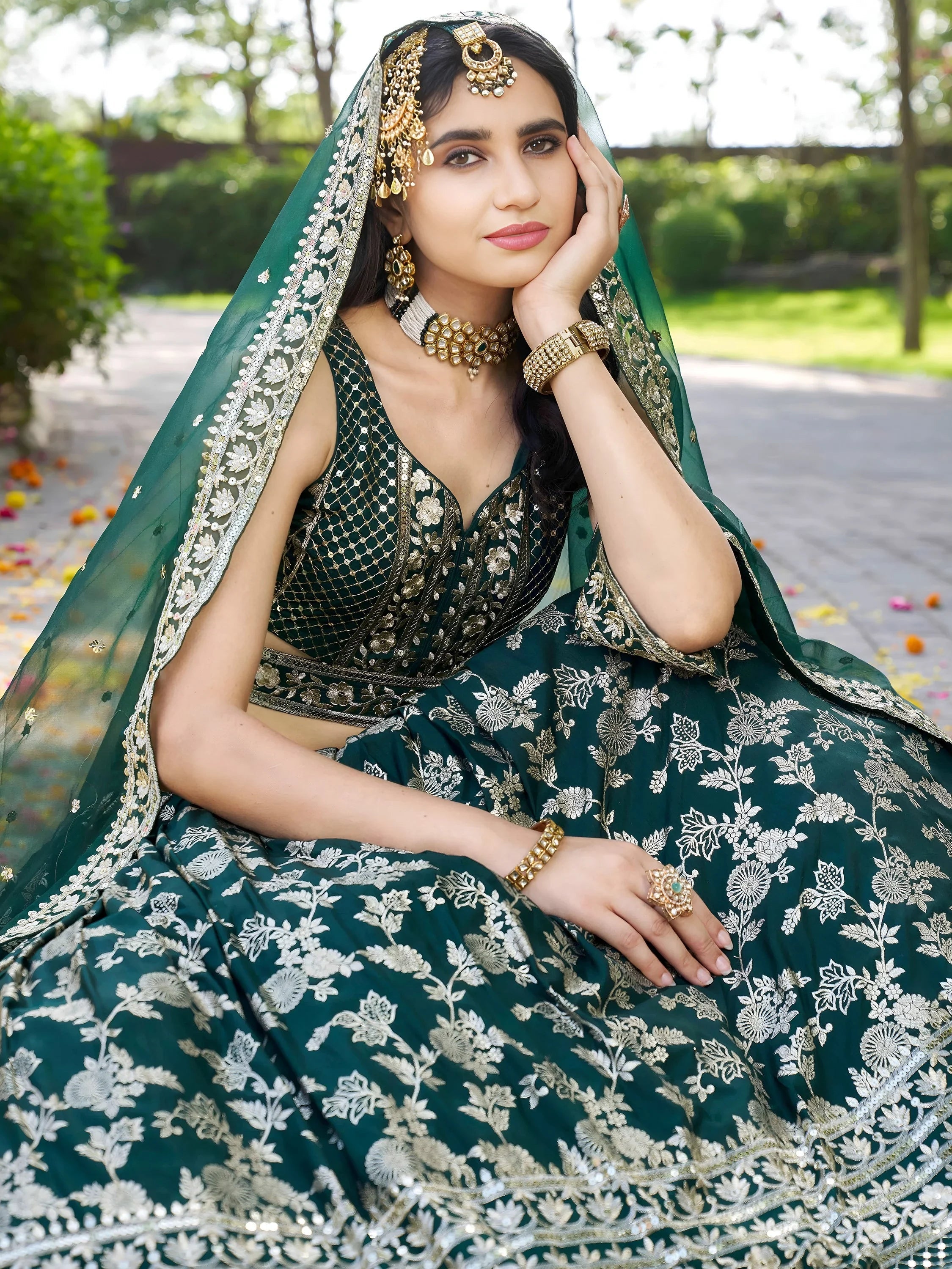Silk lehenga choli with zari embroidery and sequins work for wedding and party occasions