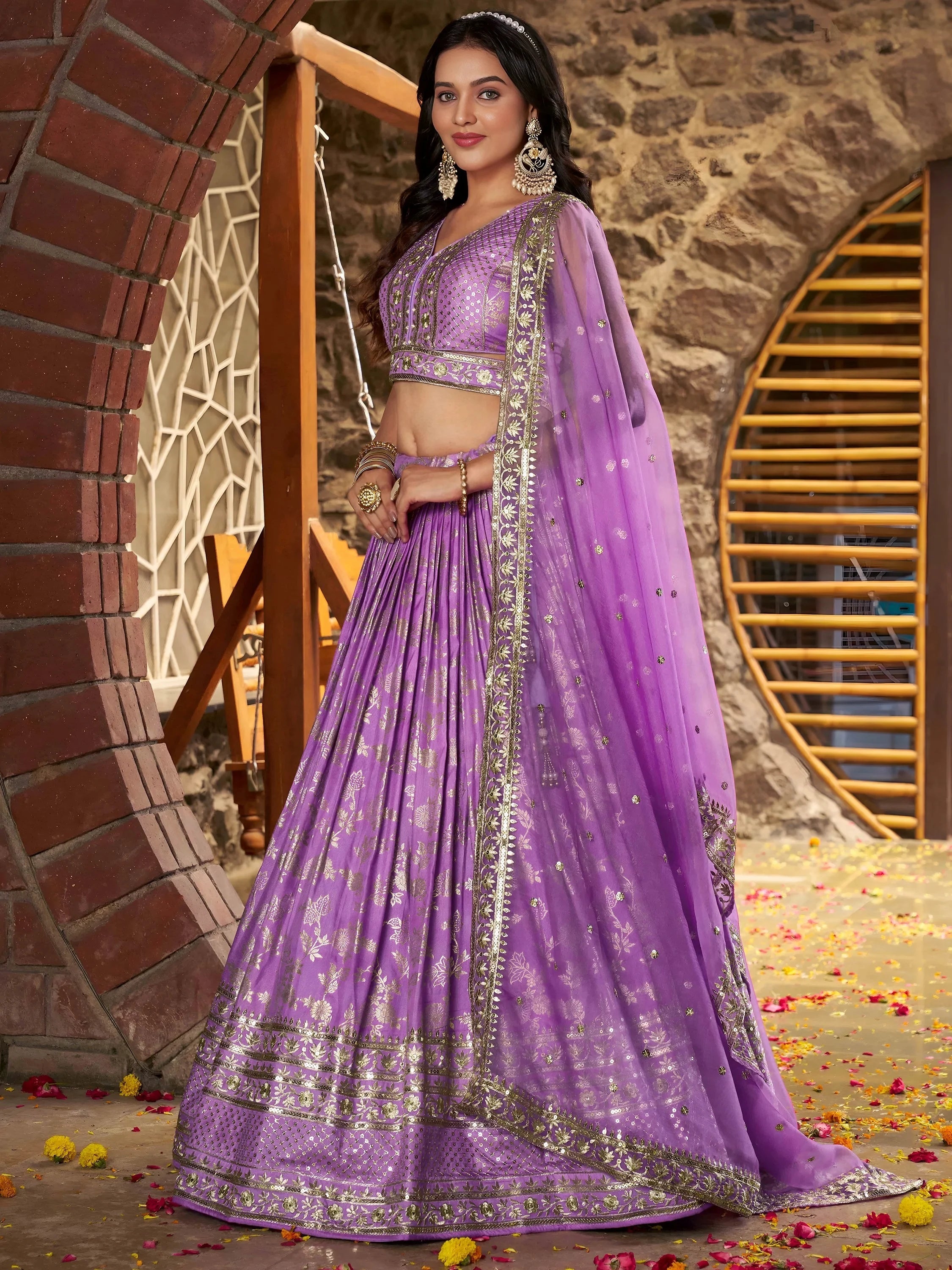 Silk lehenga choli with zari embroidery and sequins work for wedding and party occasions