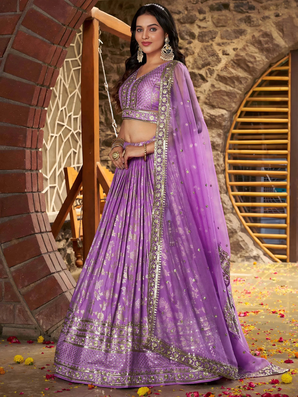 Silk lehenga choli with zari embroidery and sequins work for wedding and party occasions