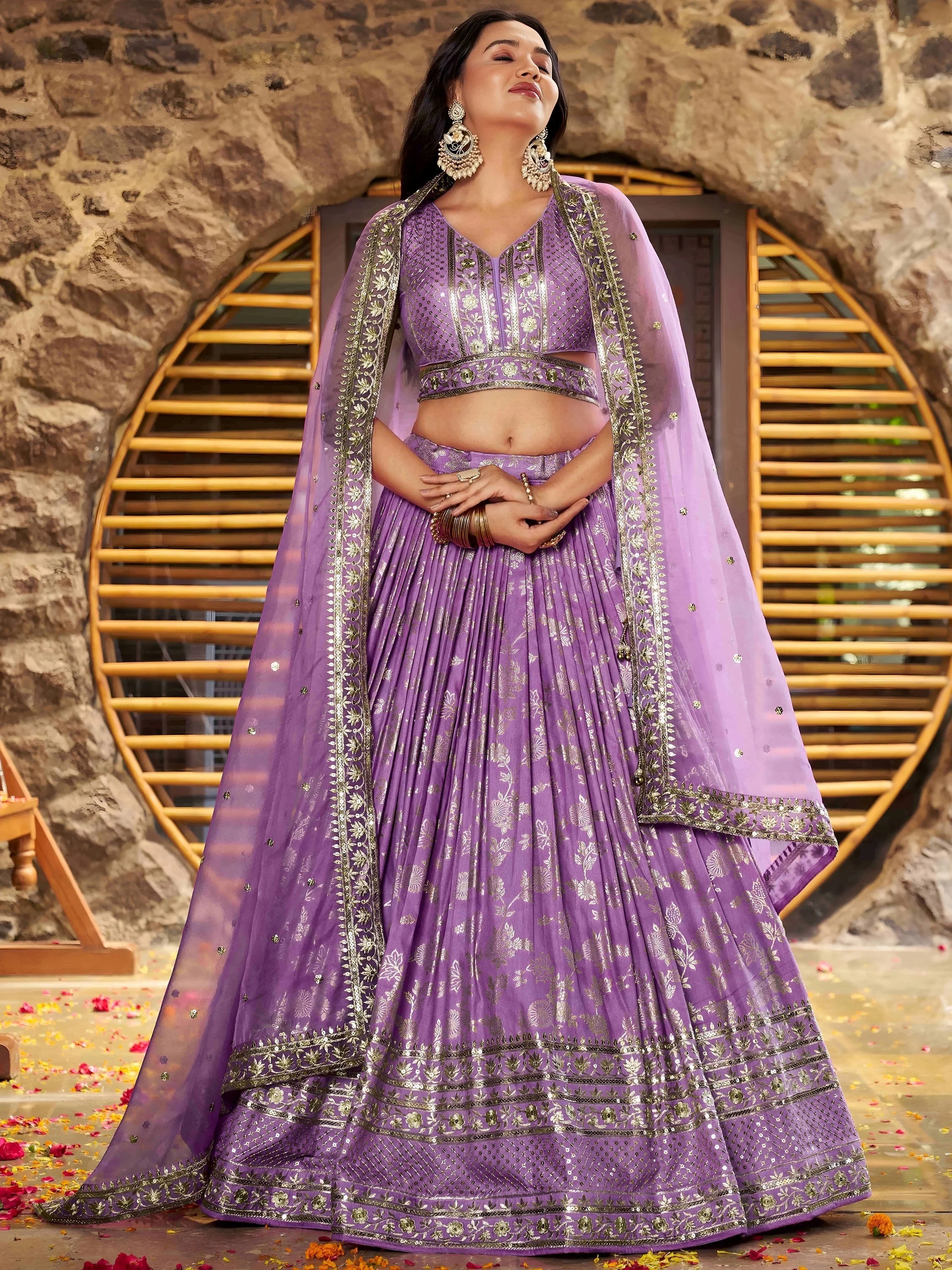 Silk lehenga choli with zari embroidery and sequins work for wedding and party occasions
