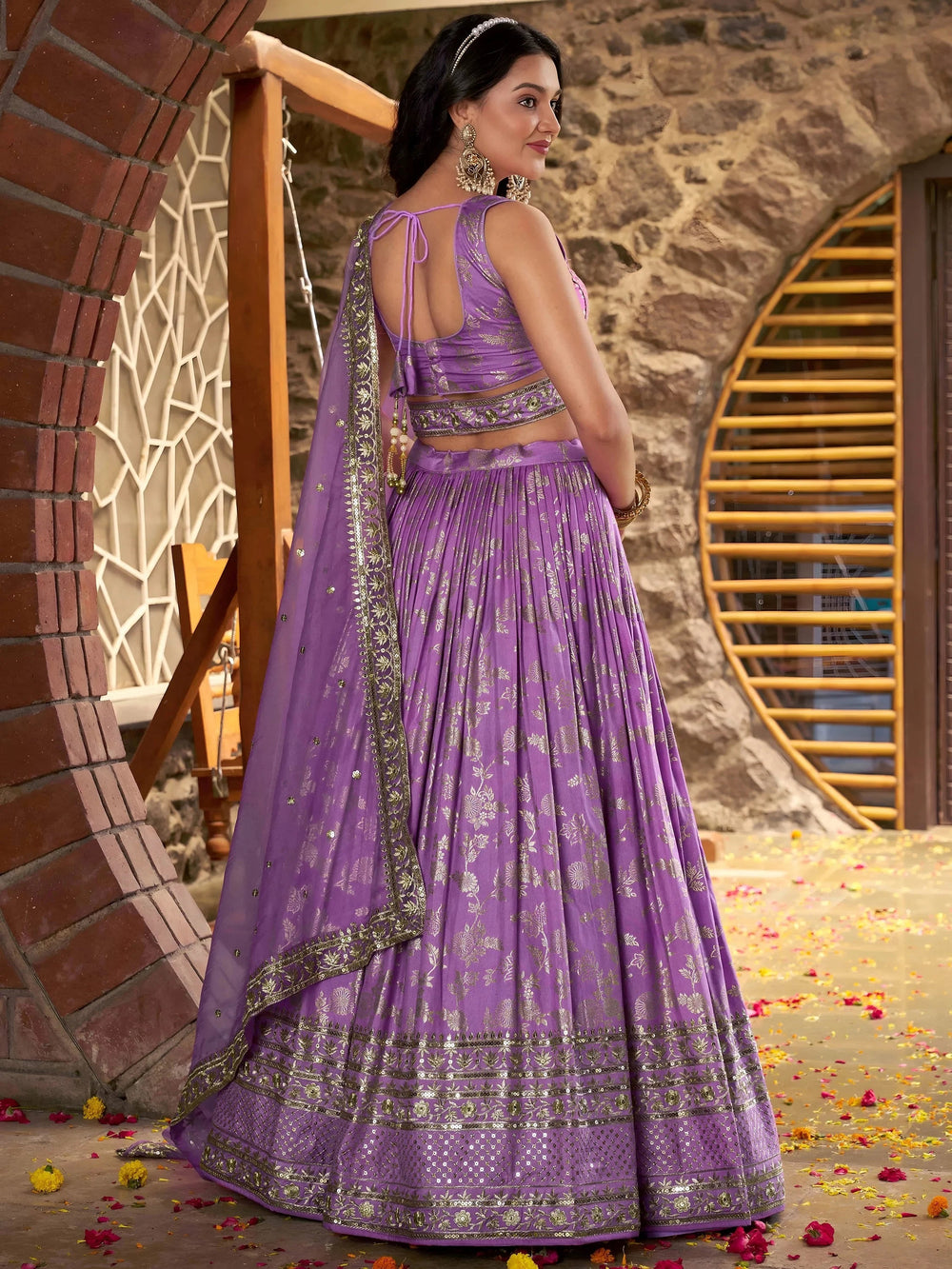 Silk lehenga choli with zari embroidery and sequins work for wedding and party occasions