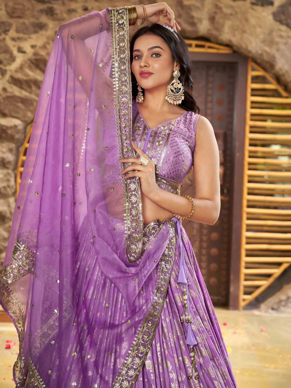 Silk lehenga choli with zari embroidery and sequins work for wedding and party occasions