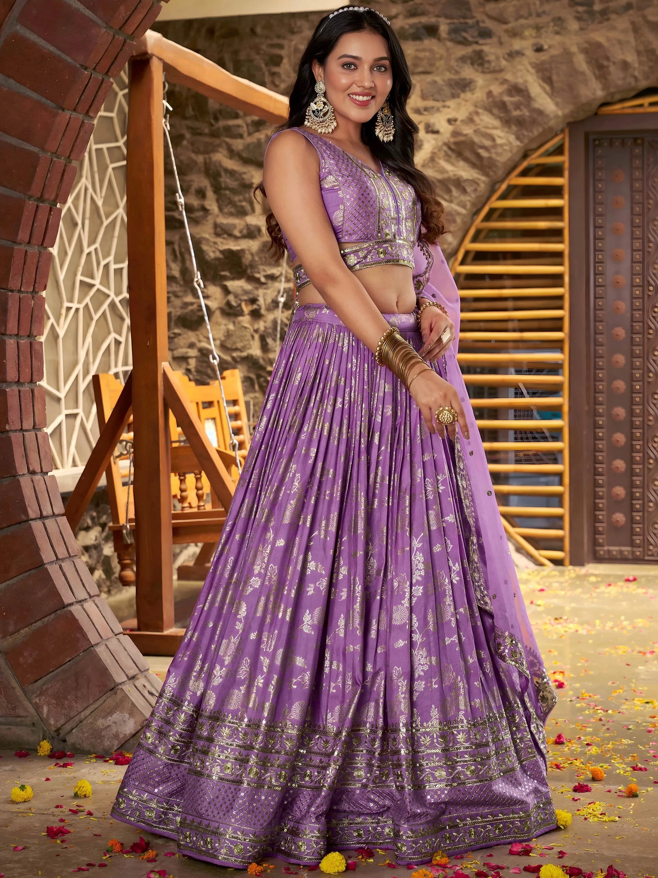 Silk lehenga choli with zari embroidery and sequins work for wedding and party occasions