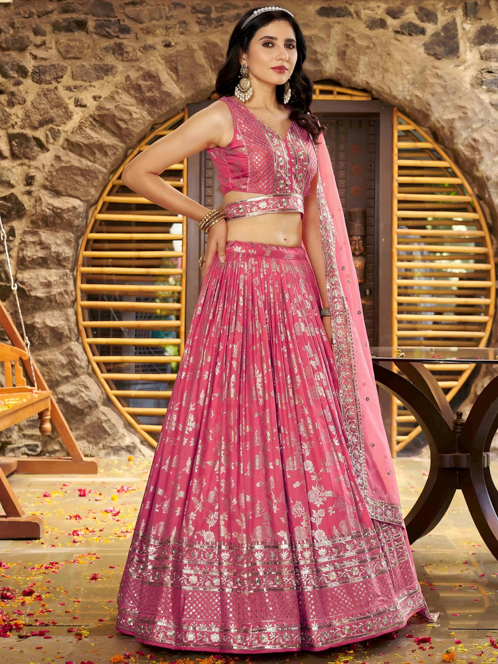 Silk lehenga choli with zari embroidery and sequins work for wedding and party occasions
