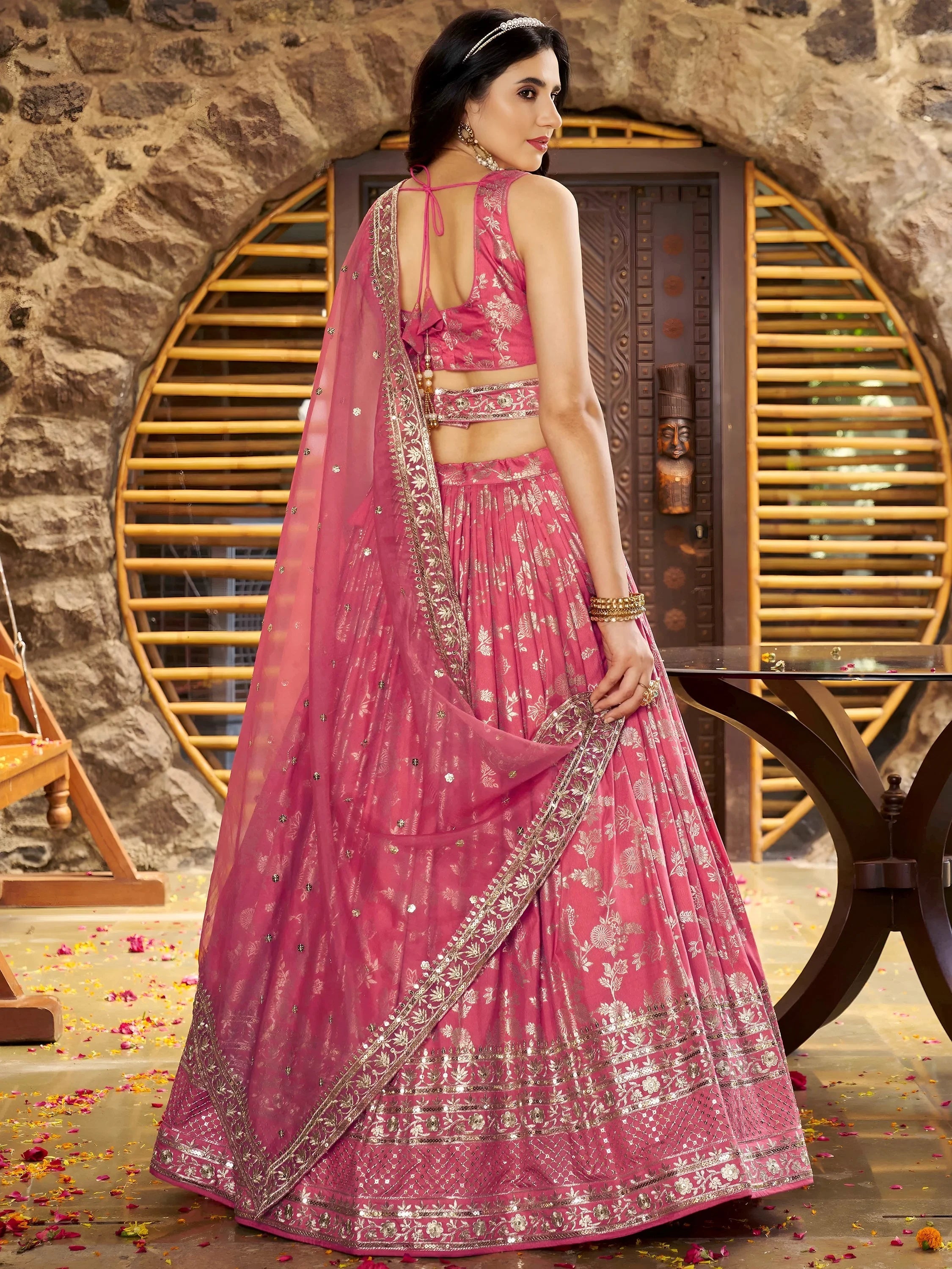 Silk lehenga choli with zari embroidery and sequins work for wedding and party occasions