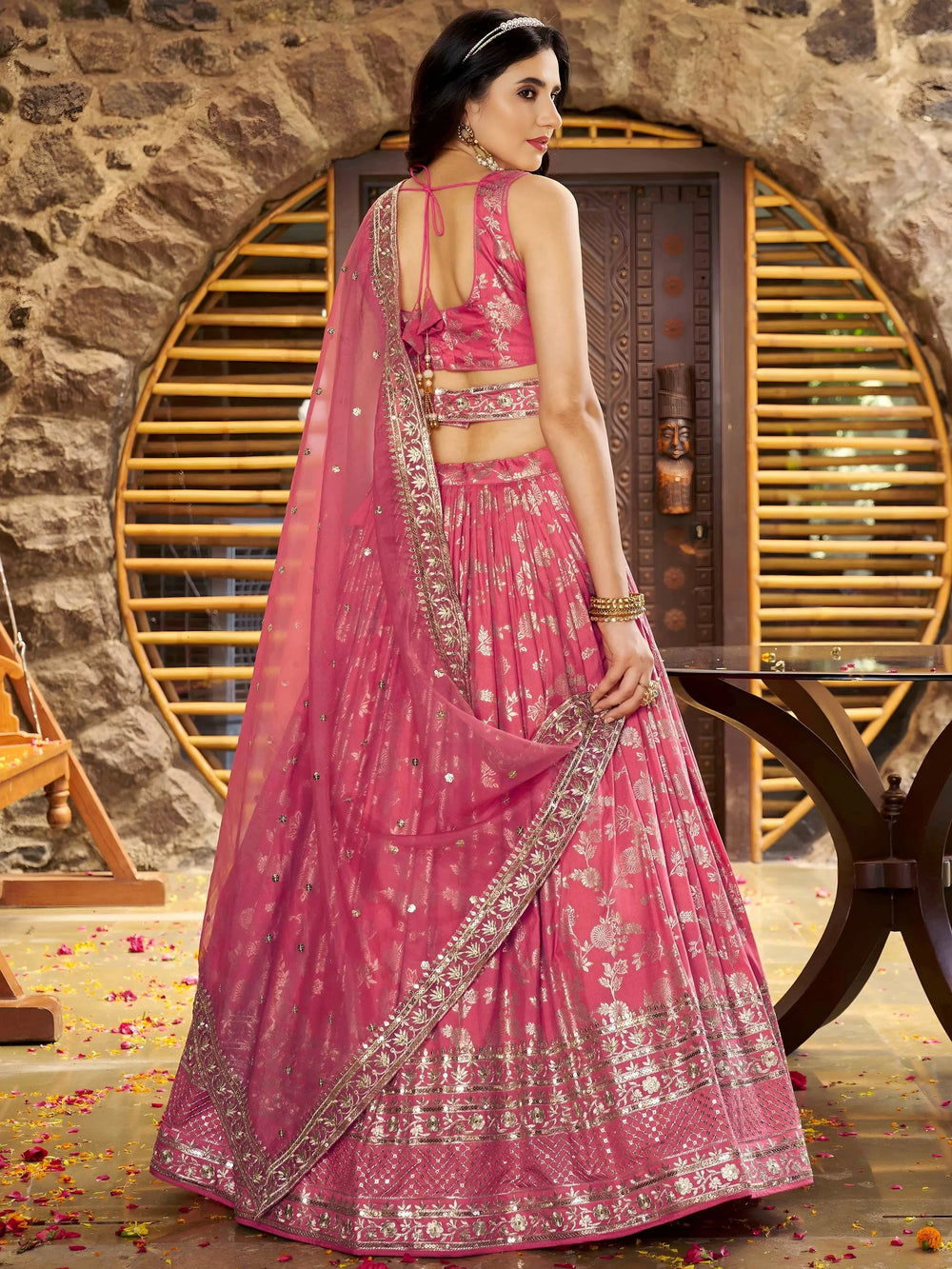 Silk lehenga choli with zari embroidery and sequins work for wedding and party occasions