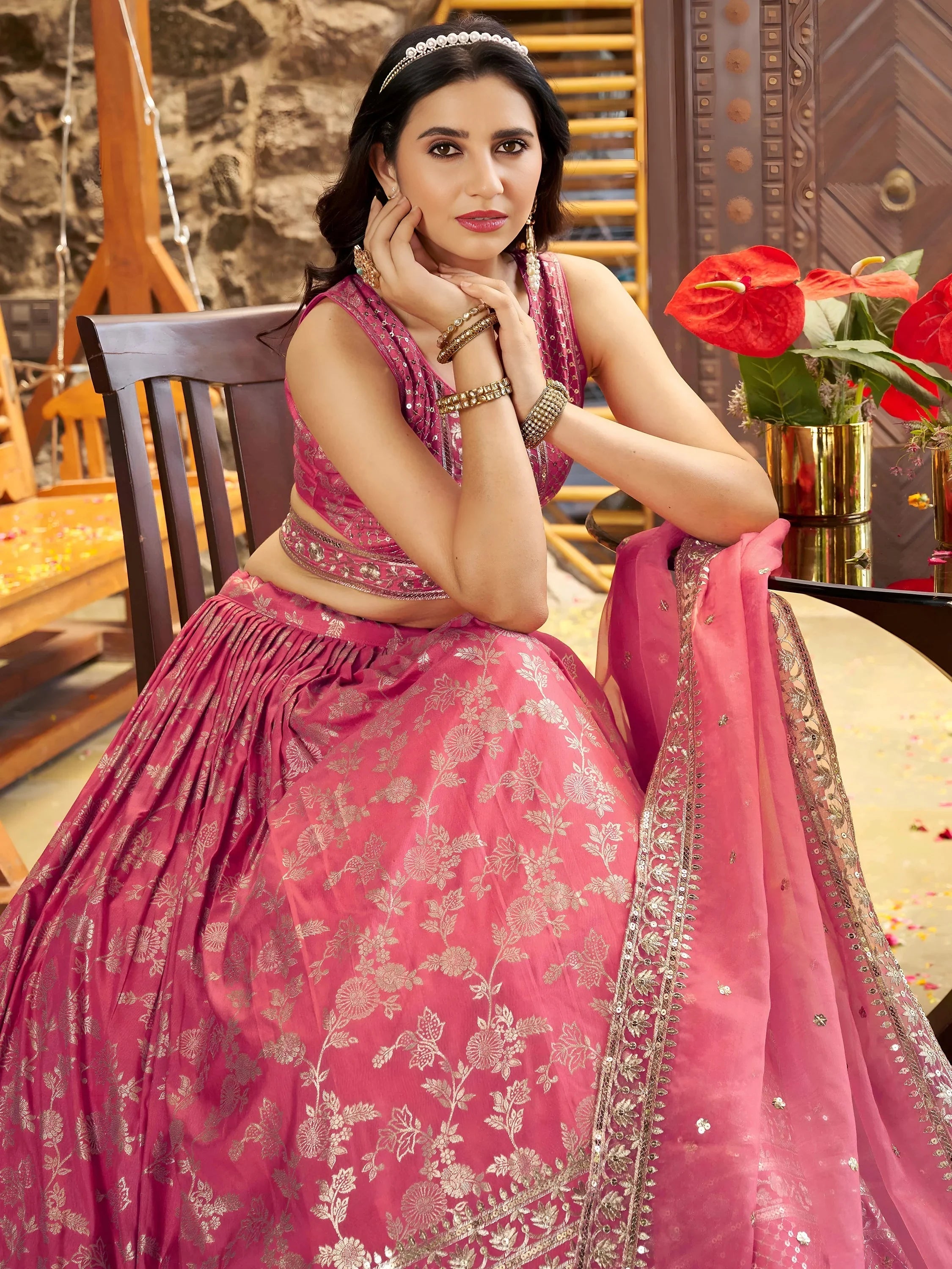 Silk lehenga choli with zari embroidery and sequins work for wedding and party occasions