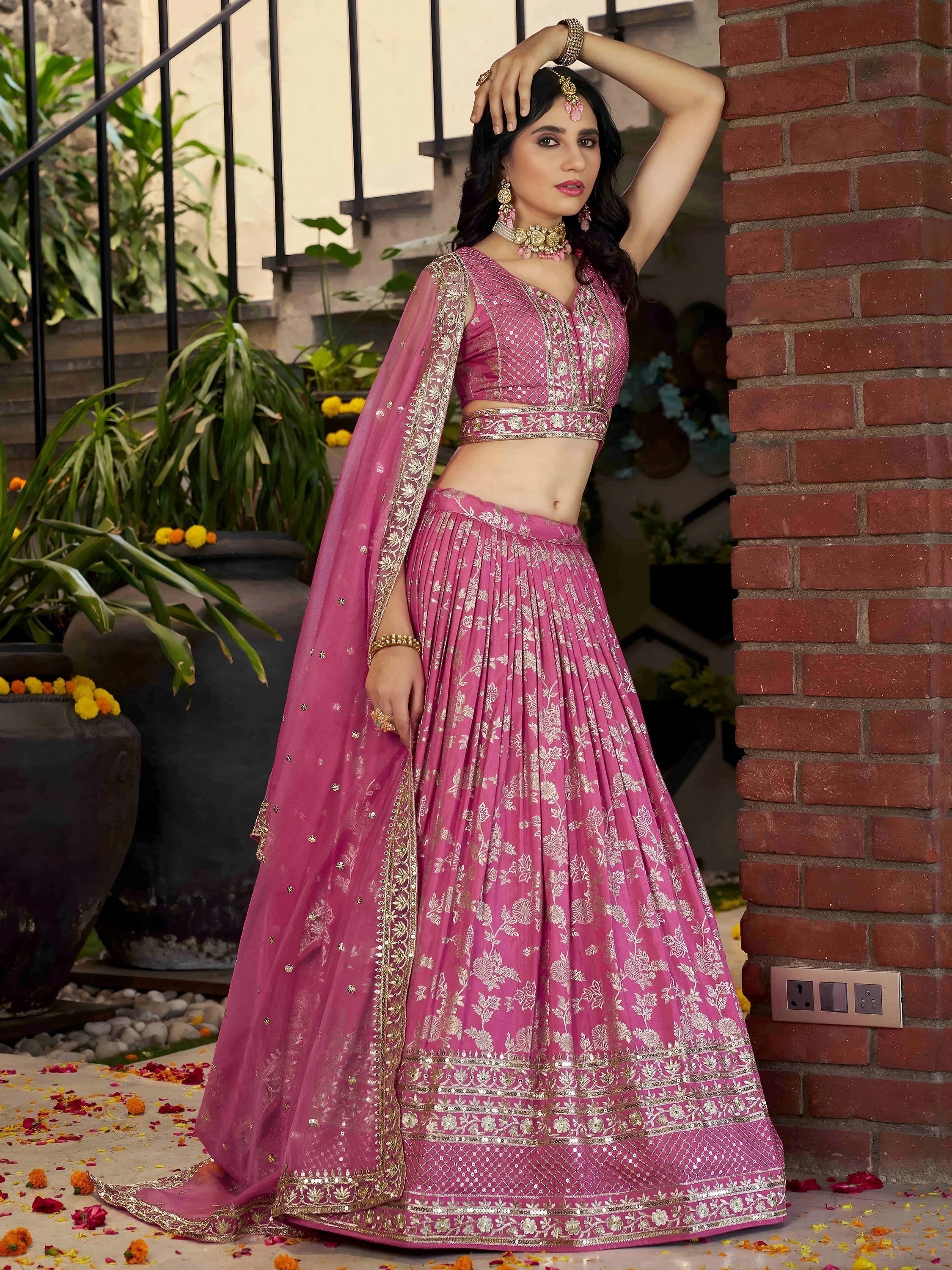 Silk lehenga choli with zari embroidery and sequins work for wedding and party occasions