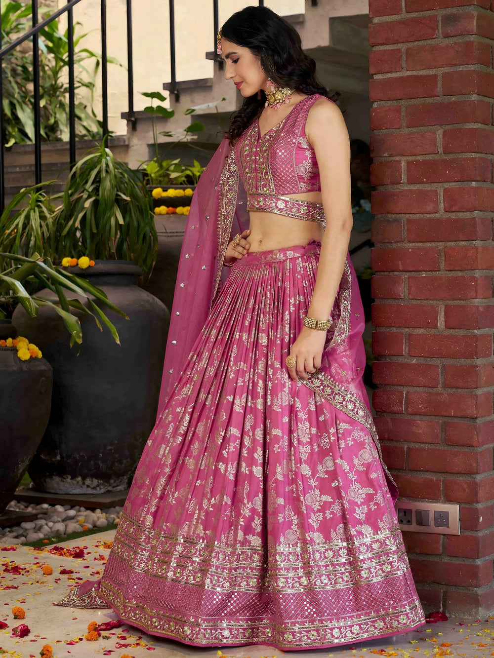 Silk lehenga choli with zari embroidery and sequins work for wedding and party occasions