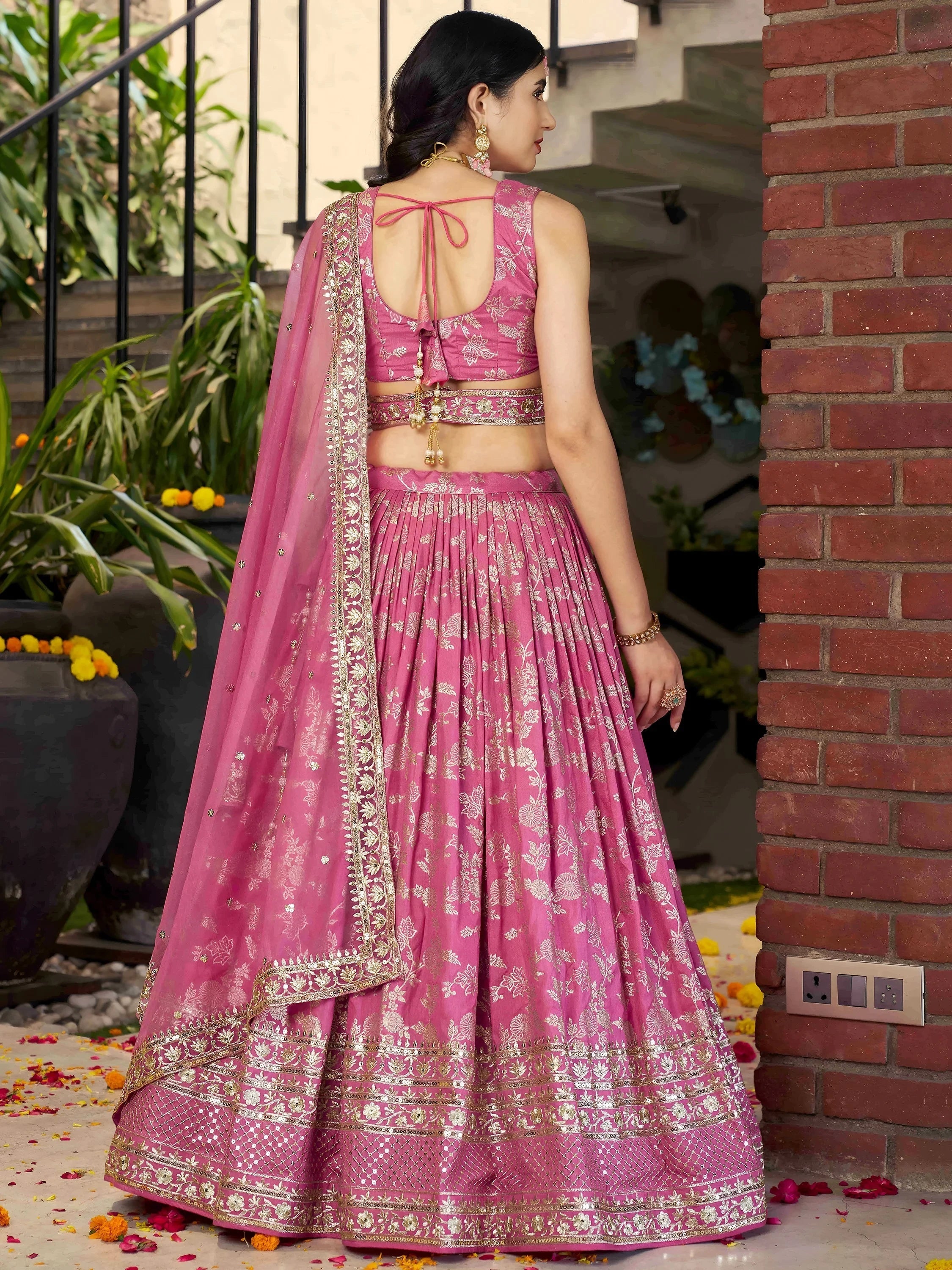 Silk lehenga choli with zari embroidery and sequins work for wedding and party occasions