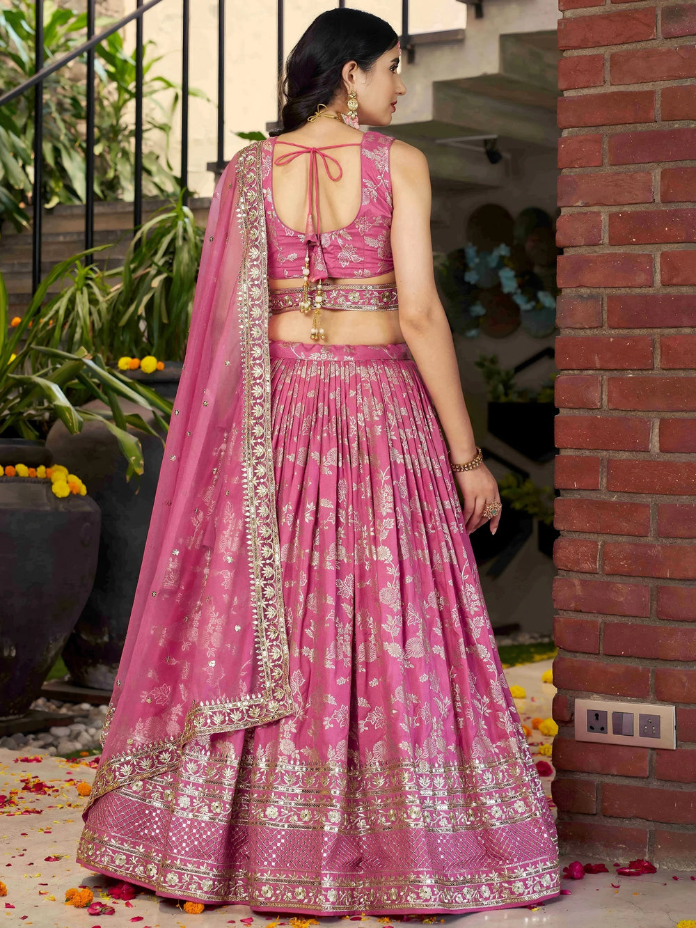 Silk lehenga choli with zari embroidery and sequins work for wedding and party occasions