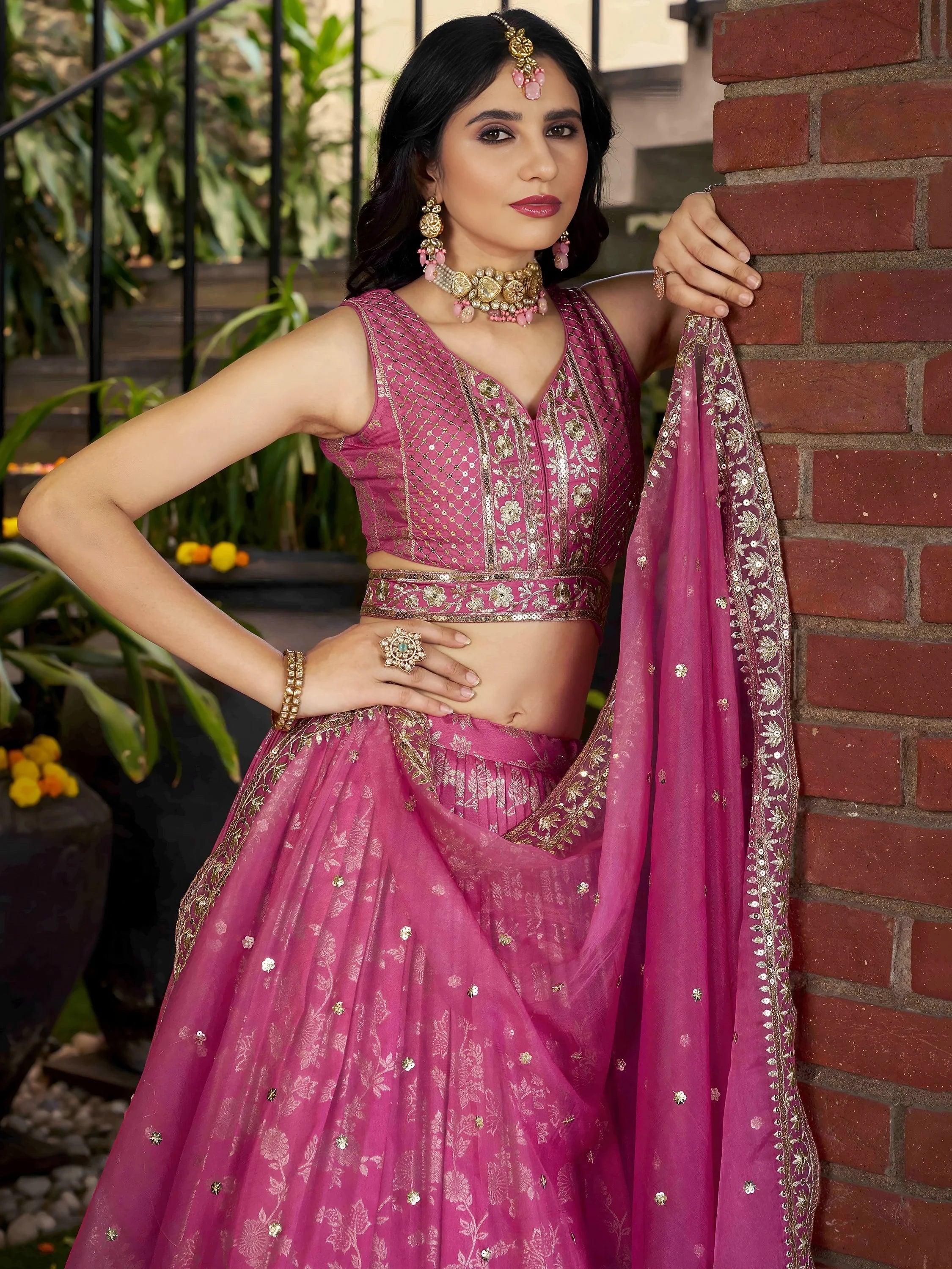 Silk lehenga choli with zari embroidery and sequins work for wedding and party occasions