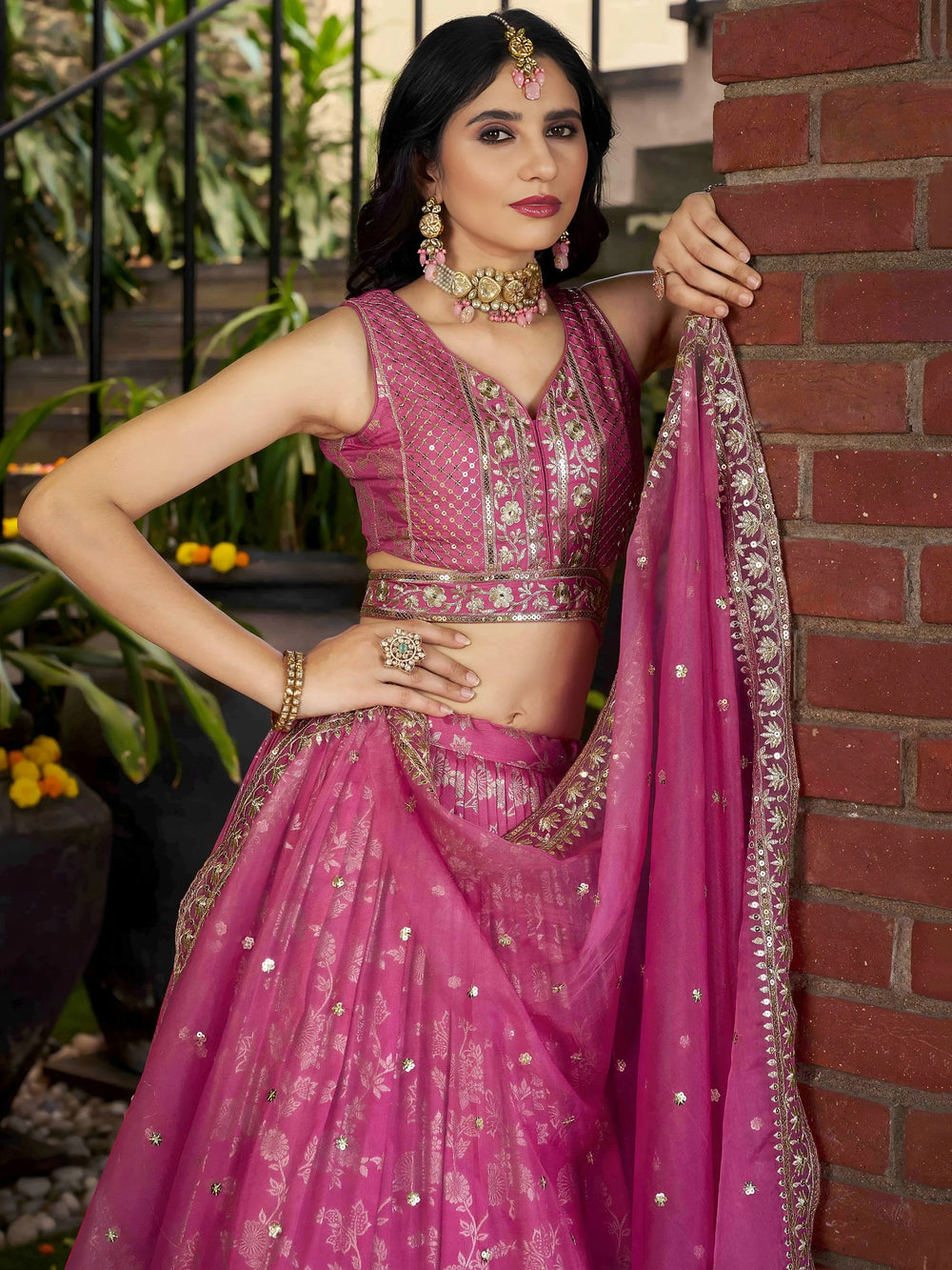 Silk lehenga choli with zari embroidery and sequins work for wedding and party occasions