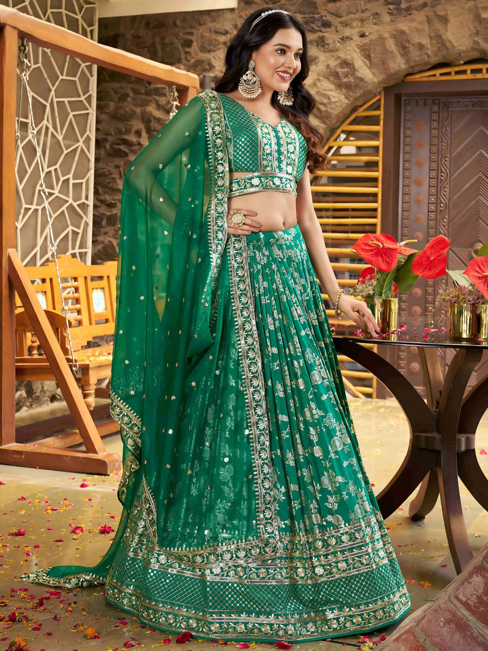 Silk lehenga choli with zari embroidery and sequins work for wedding and party occasions