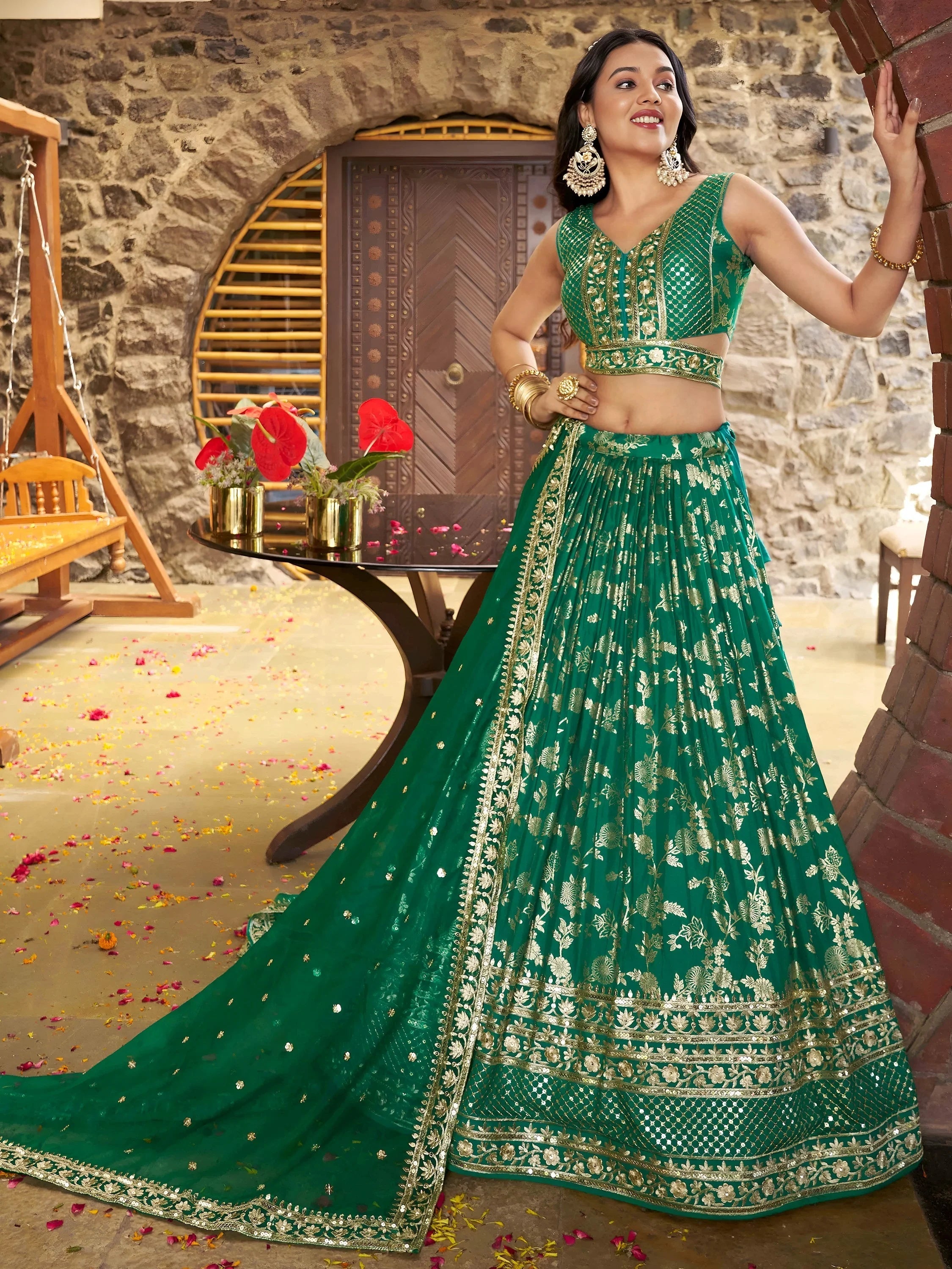 Silk lehenga choli with zari embroidery and sequins work for wedding and party occasions