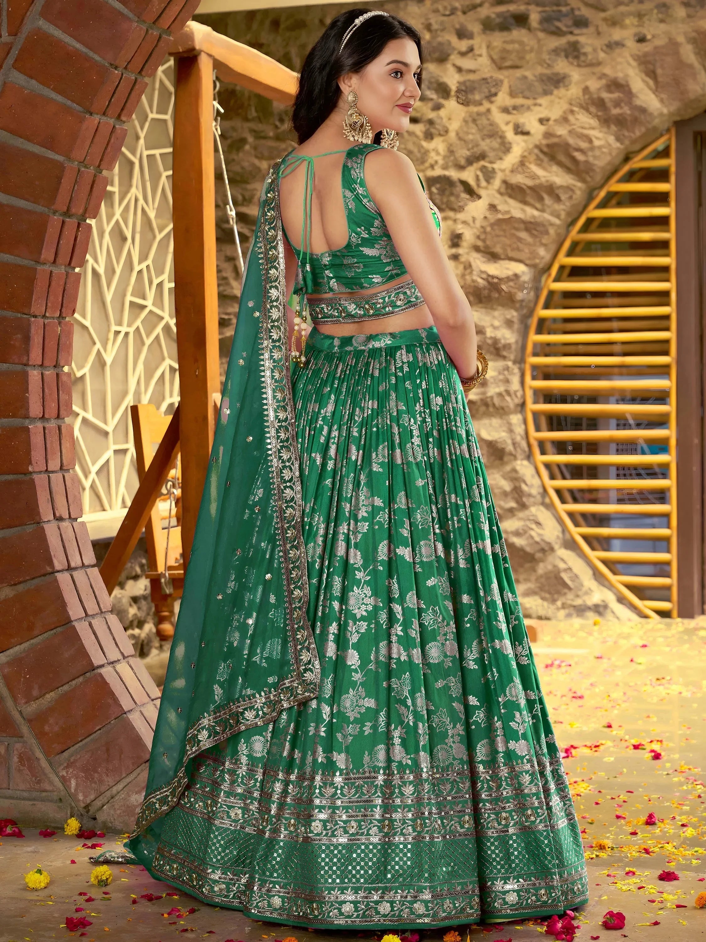 Silk lehenga choli with zari embroidery and sequins work for wedding and party occasions