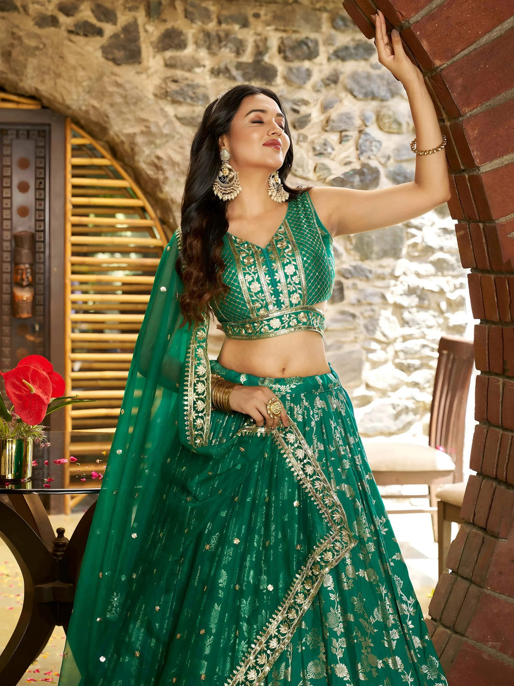 Silk lehenga choli with zari embroidery and sequins work for wedding and party occasions