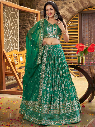 Silk lehenga choli with zari embroidery and sequins work for wedding and party occasions
