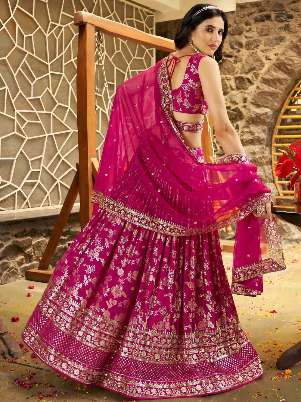 Silk lehenga choli with zari embroidery and sequins work for wedding and party occasions
