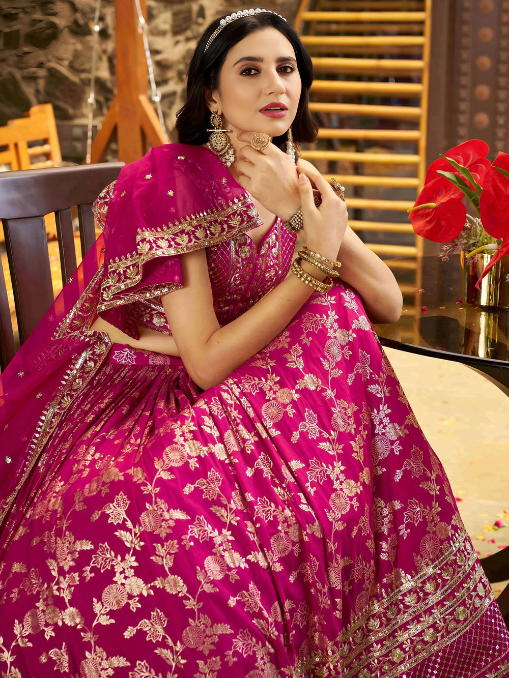 Silk lehenga choli with zari embroidery and sequins work for wedding and party occasions
