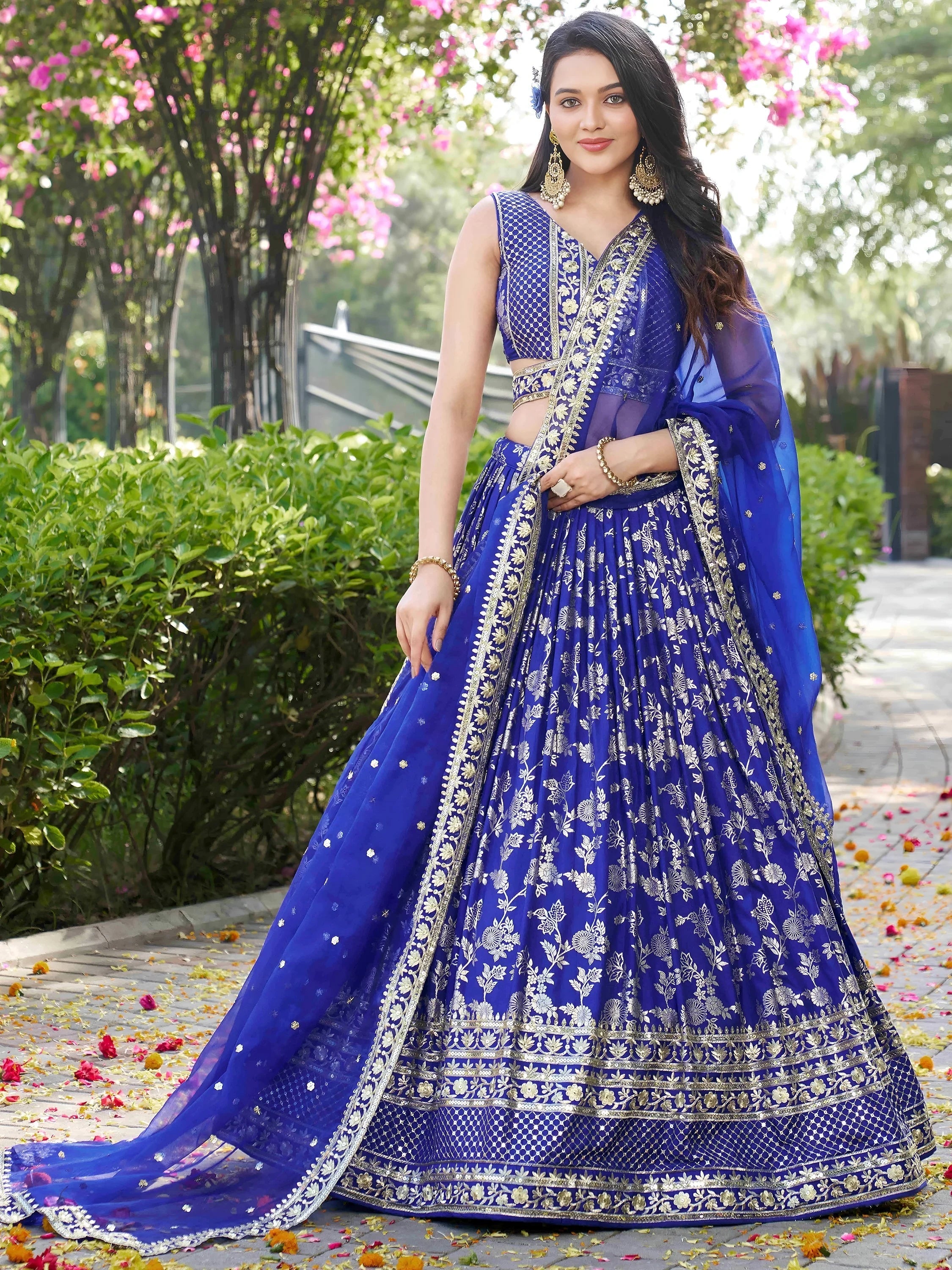Silk lehenga choli with zari embroidery and sequins work for wedding and party occasions