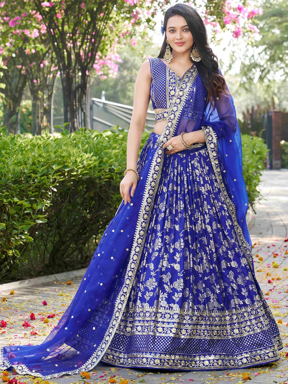 Silk lehenga choli with zari embroidery and sequins work for wedding and party occasions