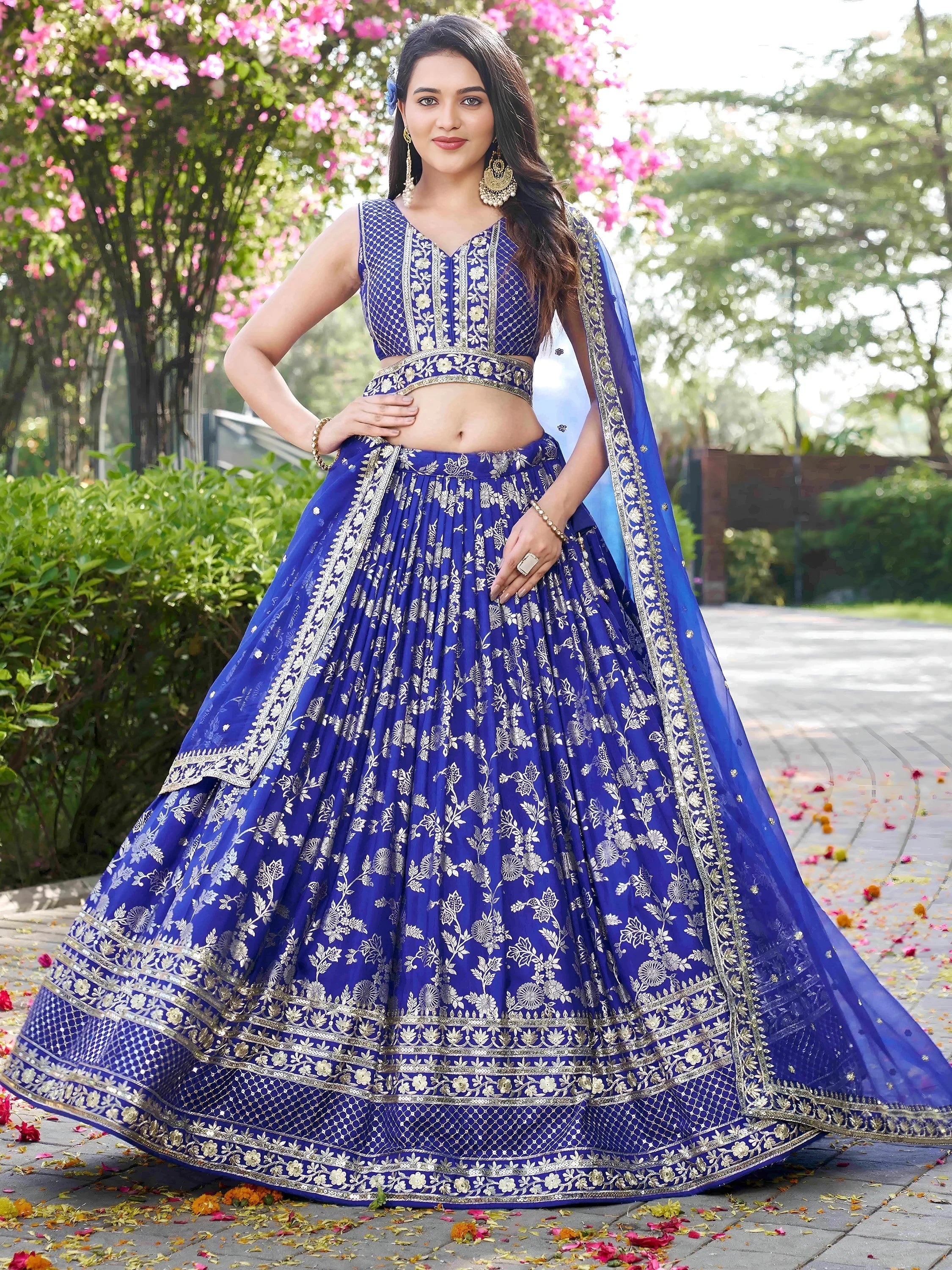 Silk lehenga choli with zari embroidery and sequins work for wedding and party occasions